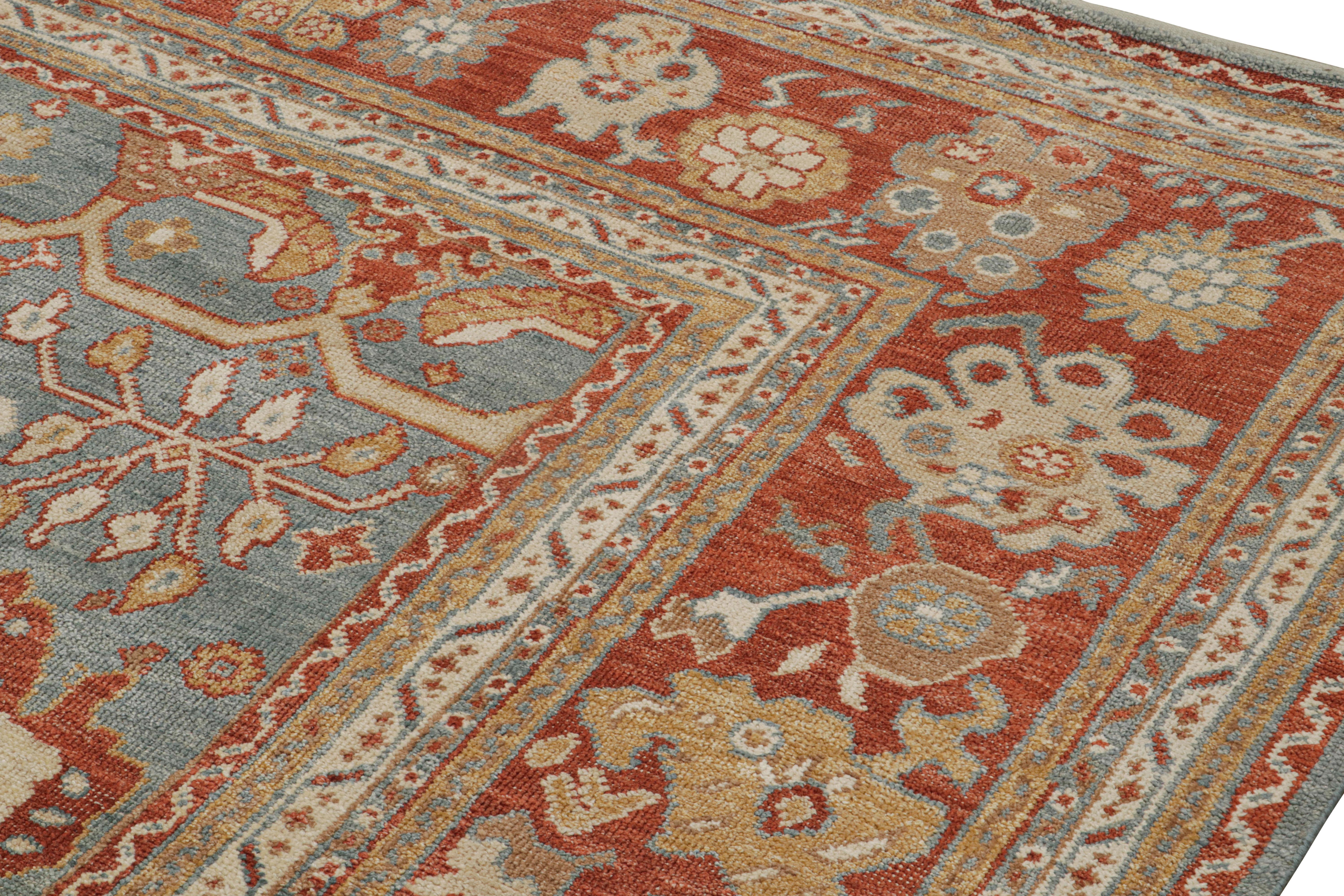 Rug & Kilim’s Oushak Style Rug In Red, Blue and Brown Floral Pattern In New Condition For Sale In Long Island City, NY