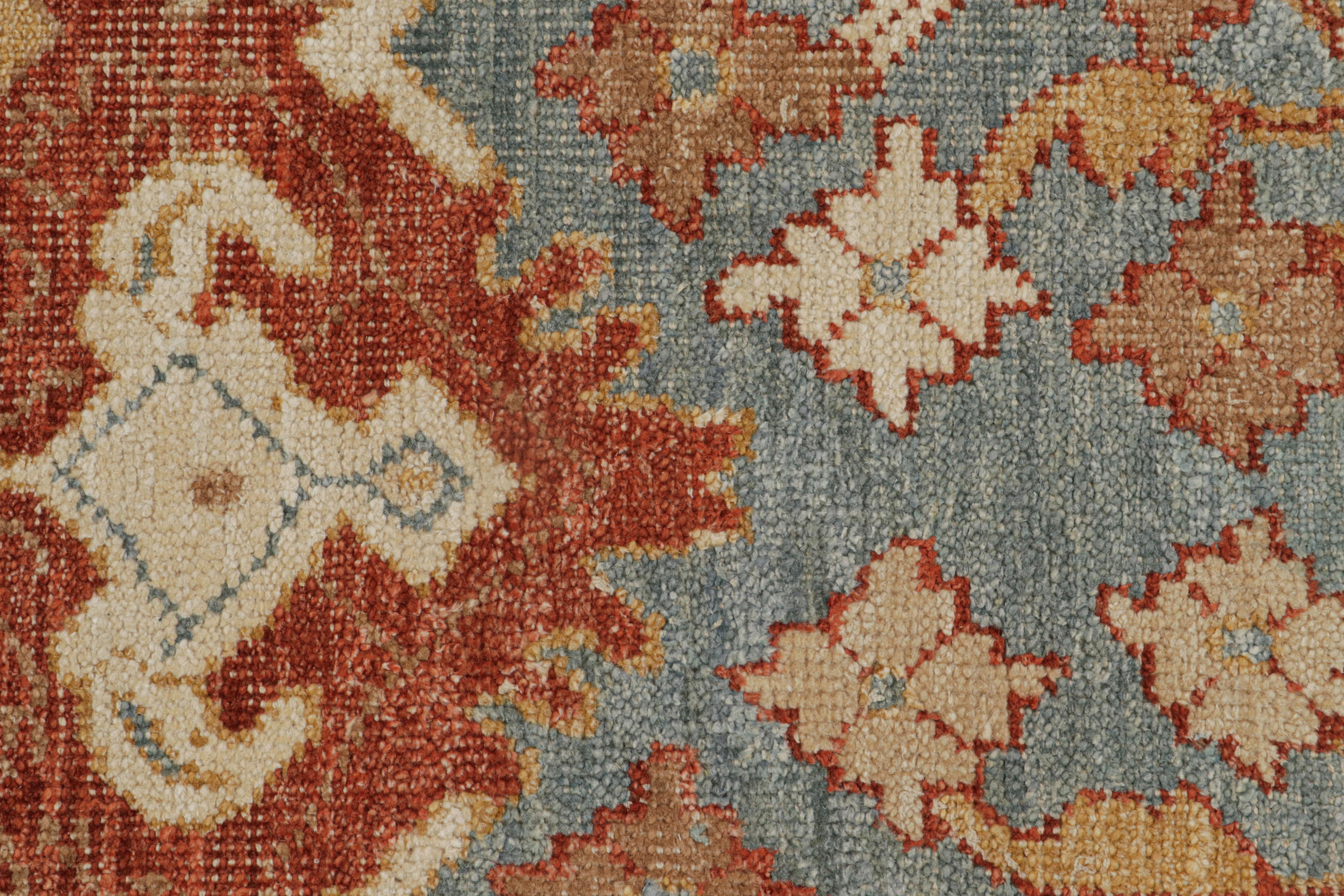 Contemporary Rug & Kilim’s Oushak Style Rug In Red, Blue and Brown Floral Pattern For Sale