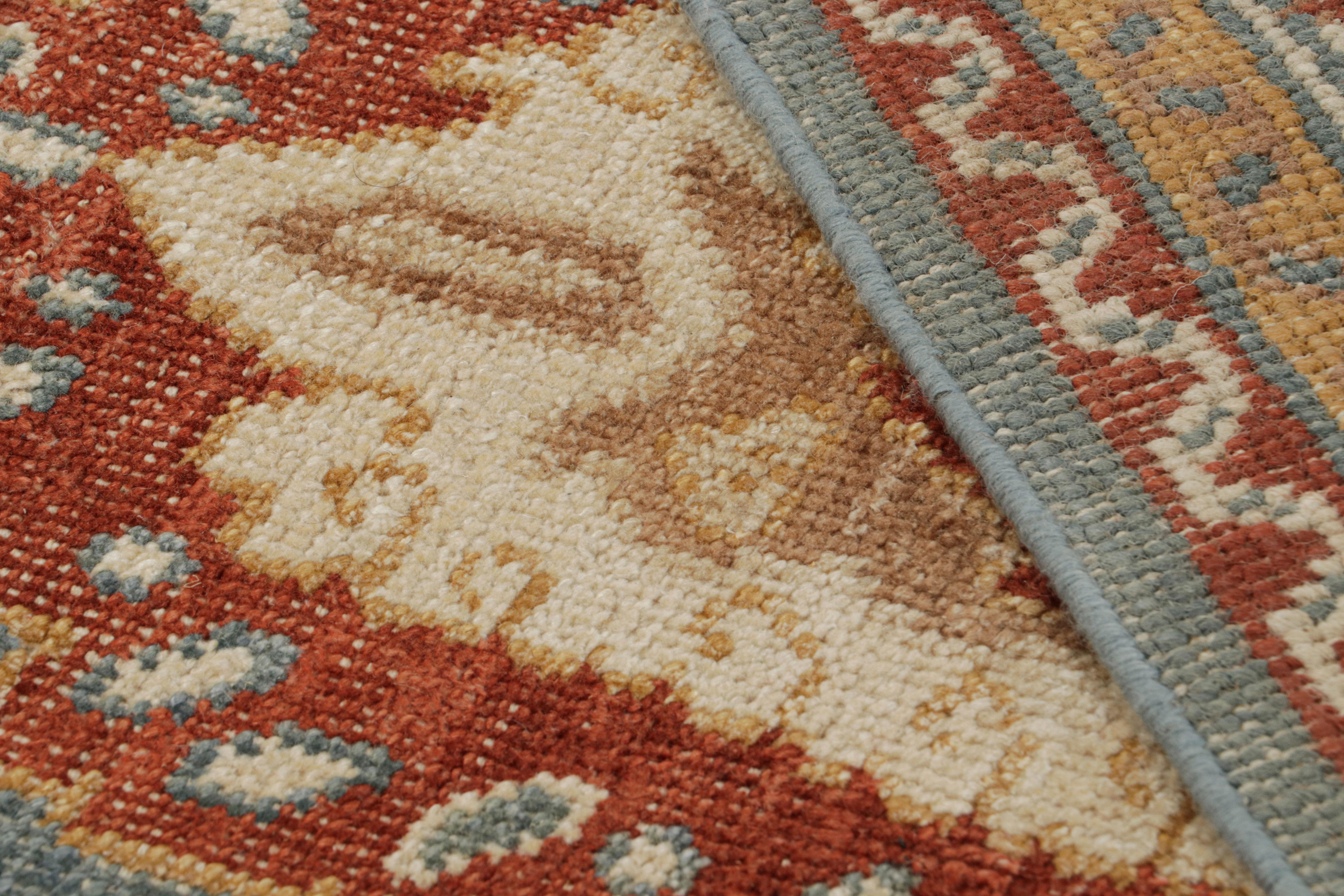 Wool Rug & Kilim’s Oushak Style Rug In Red, Blue and Brown Floral Pattern For Sale