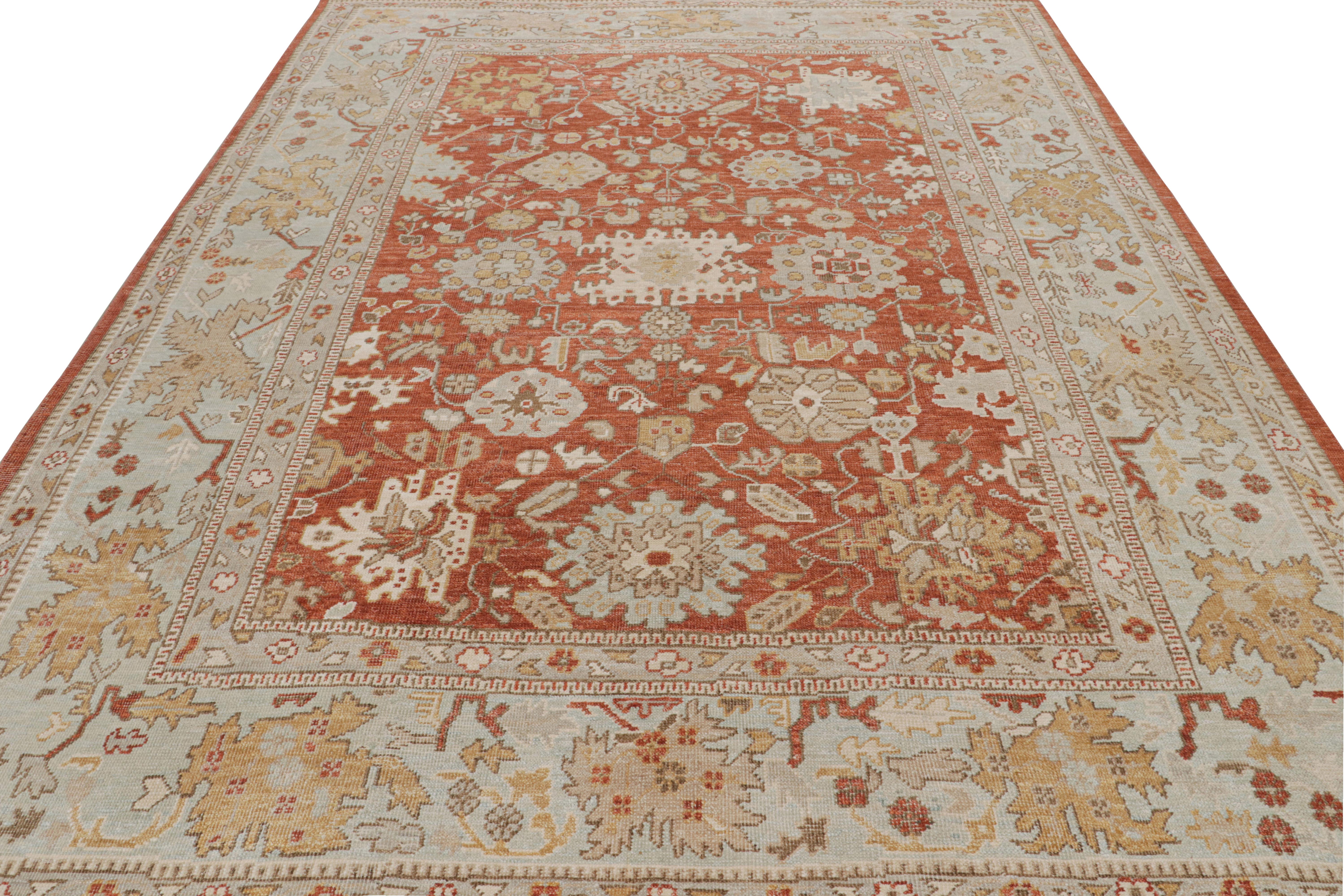 Indian Rug & Kilim’s Oushak style rug in Red, Blue & Brown Floral Patterns For Sale