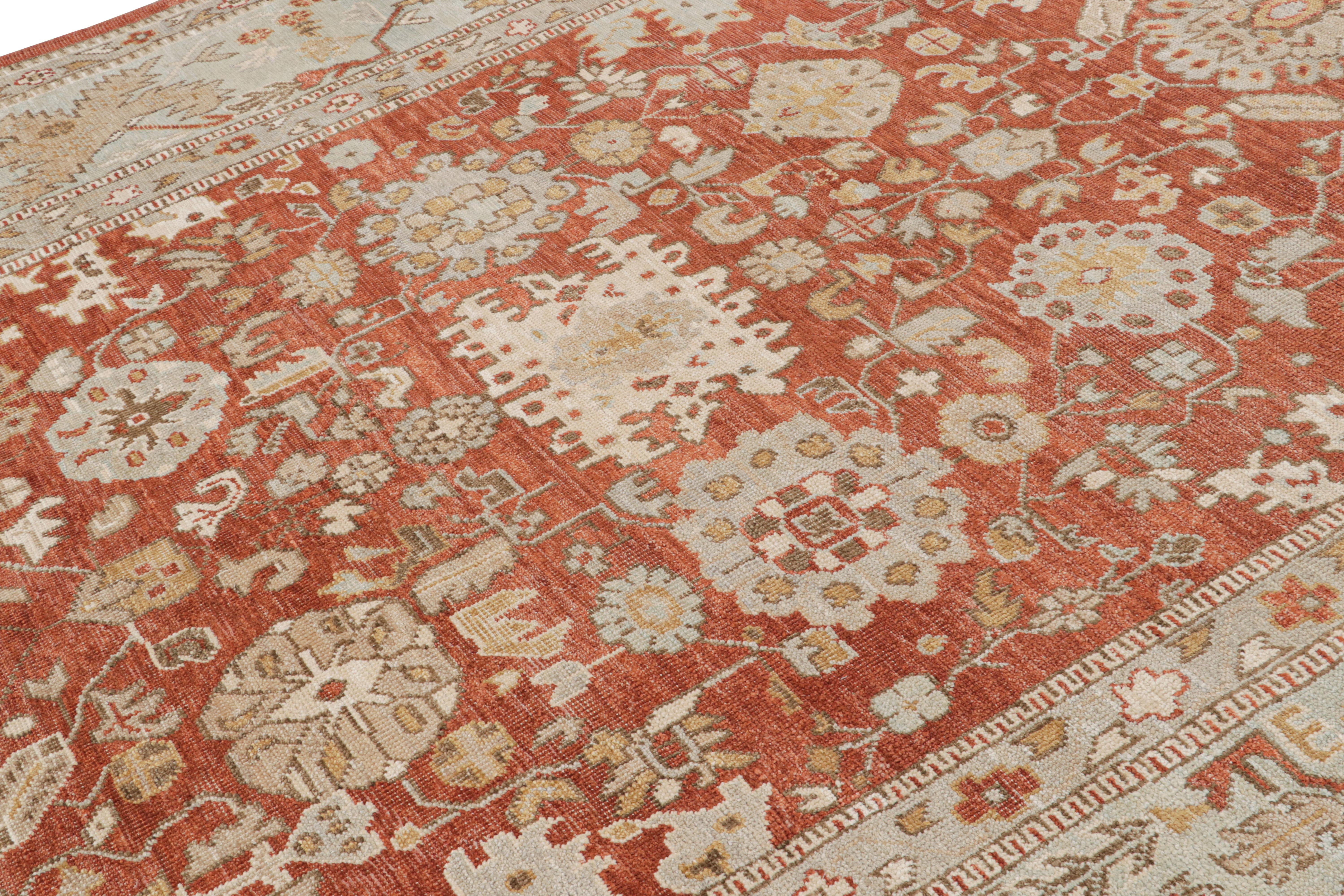 Hand-Knotted Rug & Kilim’s Oushak style rug in Red, Blue & Brown Floral Patterns For Sale