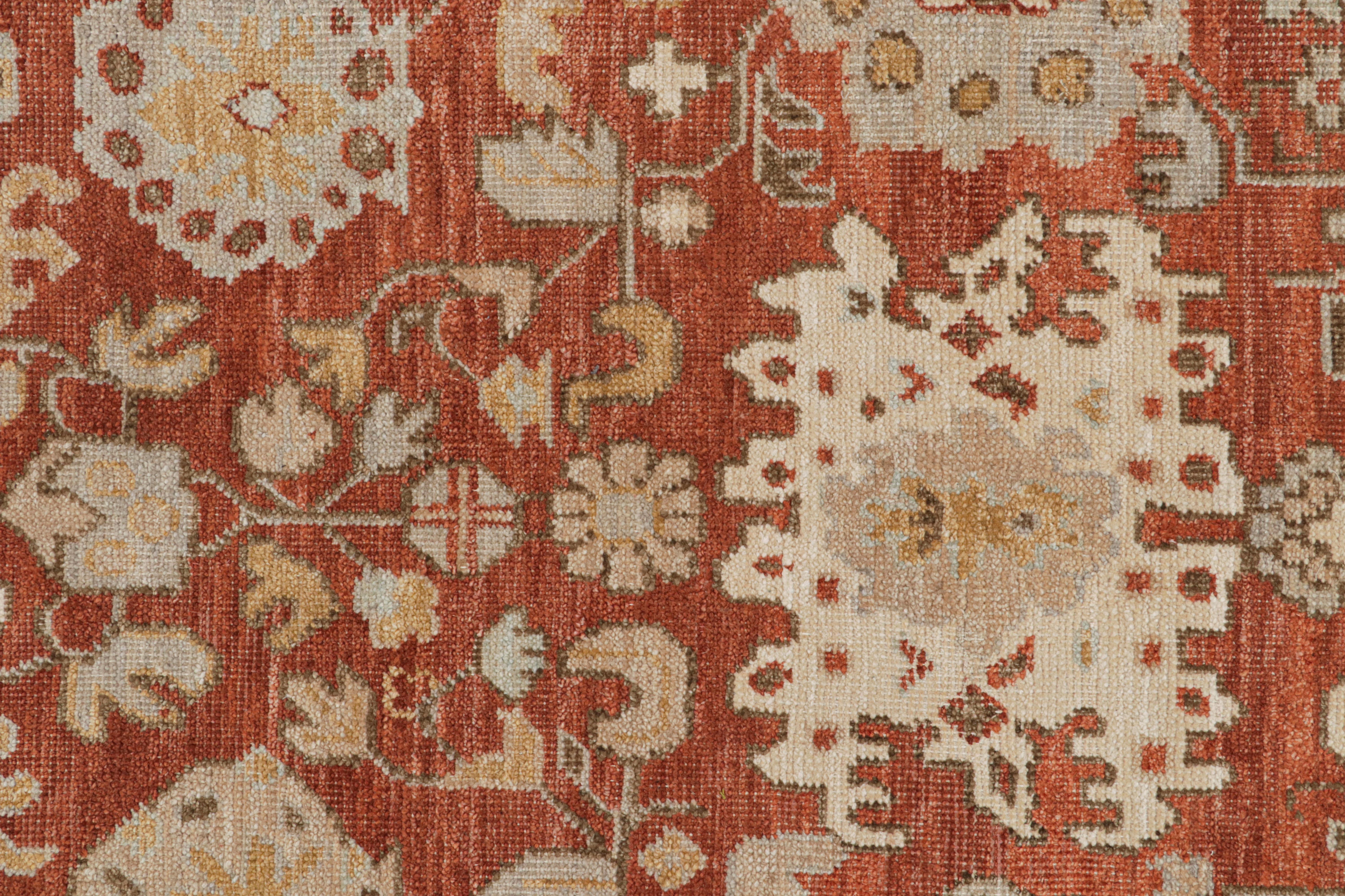 Contemporary Rug & Kilim’s Oushak style rug in Red, Blue & Brown Floral Patterns For Sale