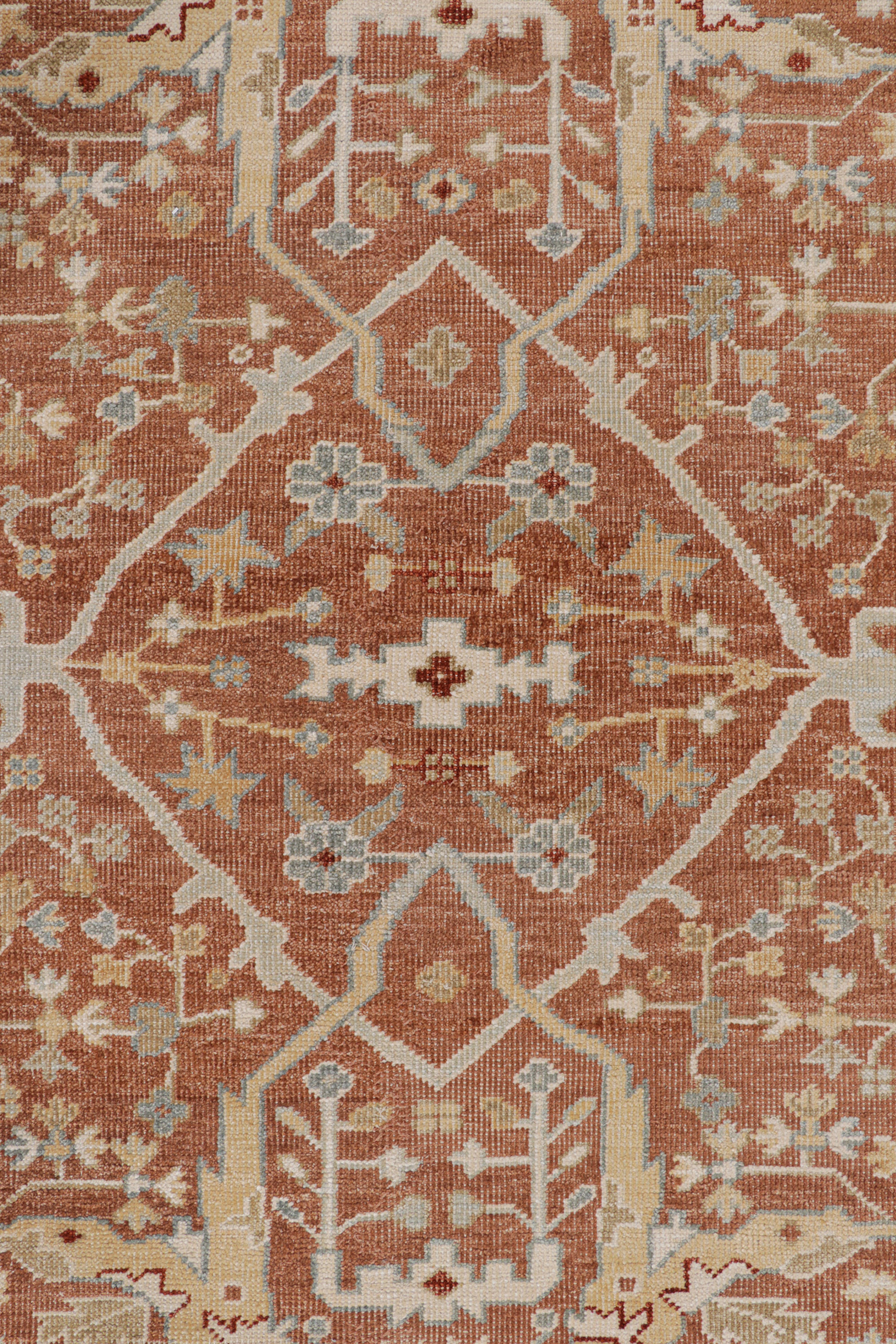 Indian Rug & Kilim’s Oushak Style Rug in Rust Tones with Floral Patterns For Sale