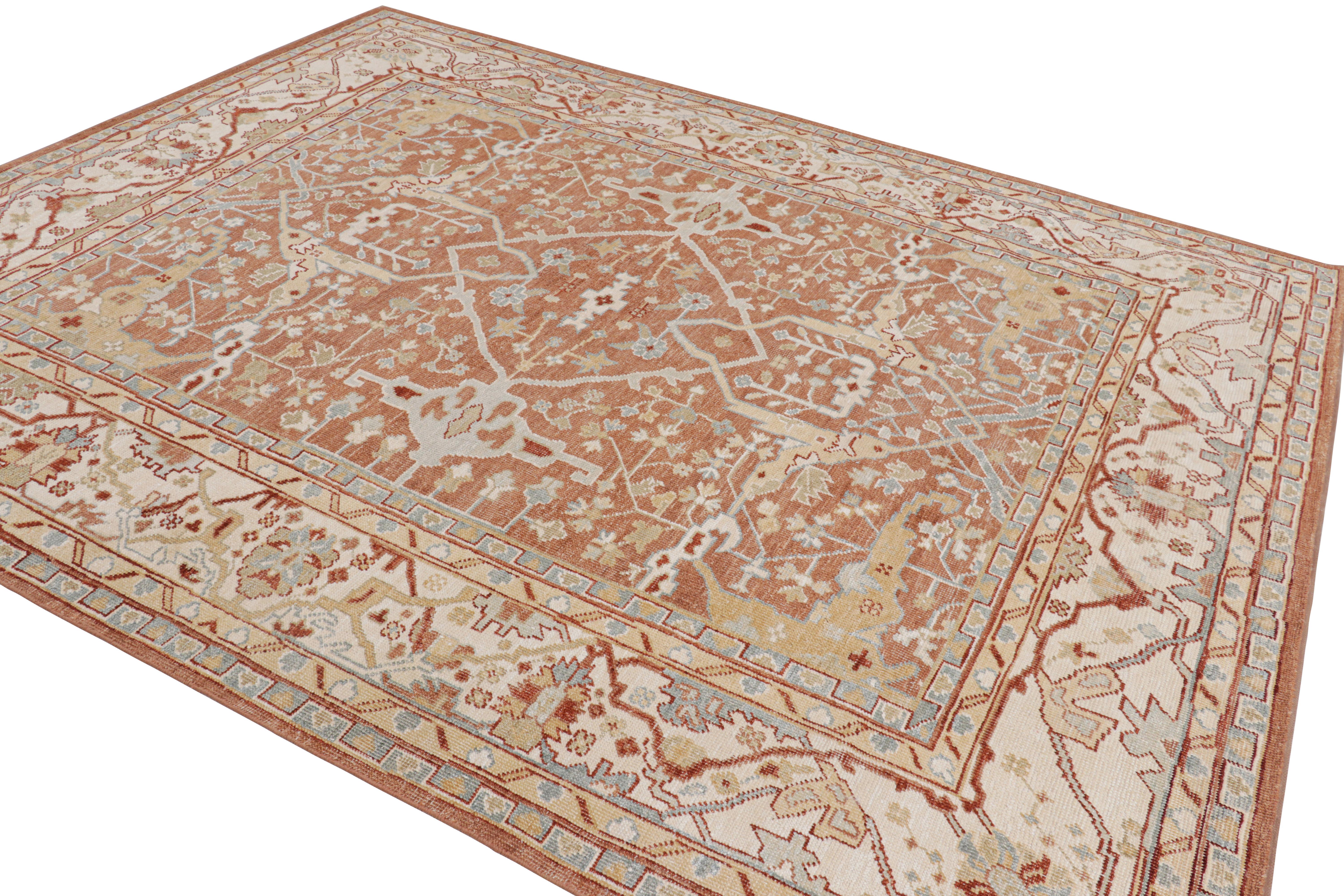 Hand-Knotted Rug & Kilim’s Oushak Style Rug in Rust Tones with Floral Patterns For Sale