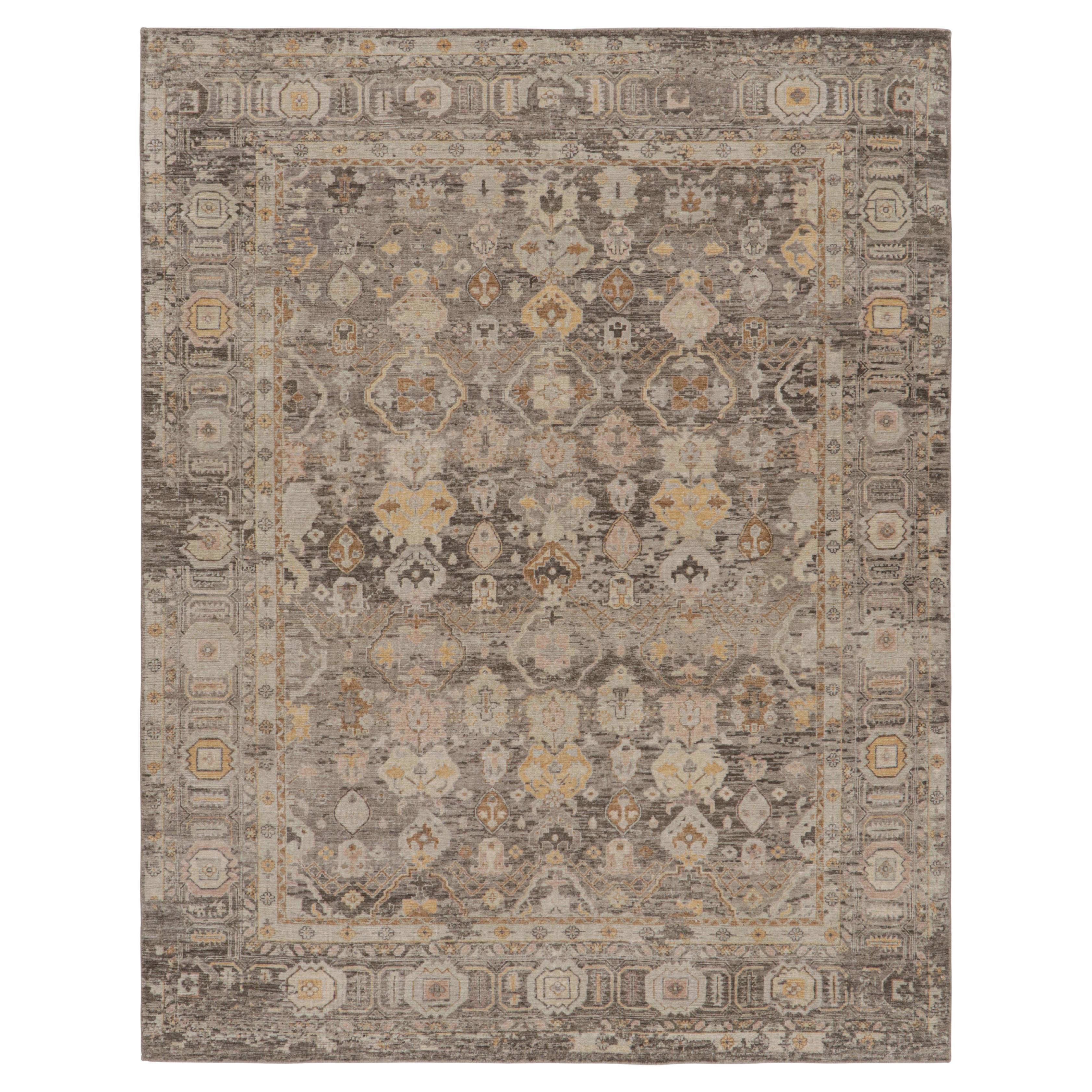 Rug & Kilim’s Oushak Style Rug in Silver-Gray with Geometric-Floral Patterns For Sale