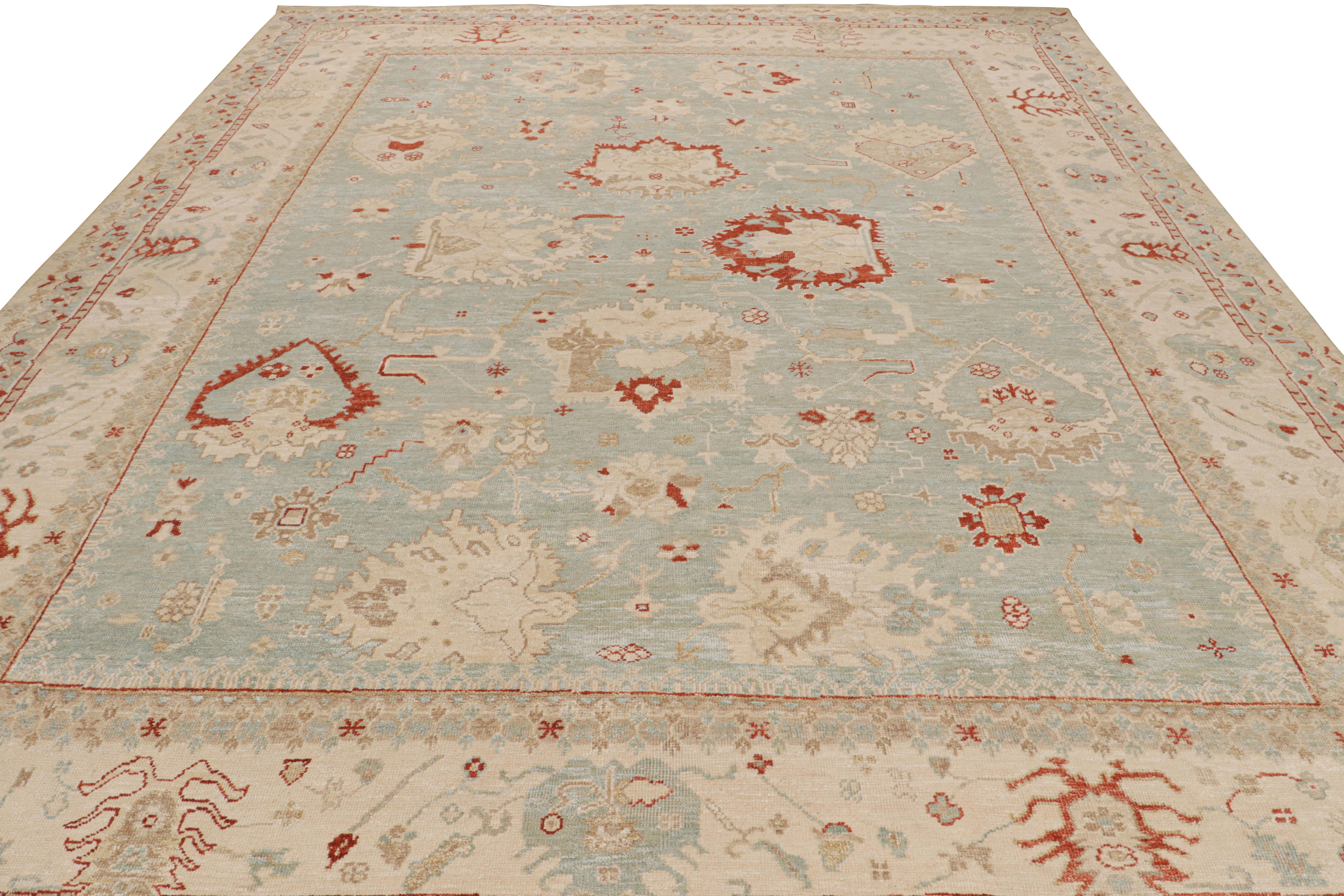 Indian Rug & Kilim’s Oushak Style Rug In Sky Blue With All Over Floral Patterns For Sale