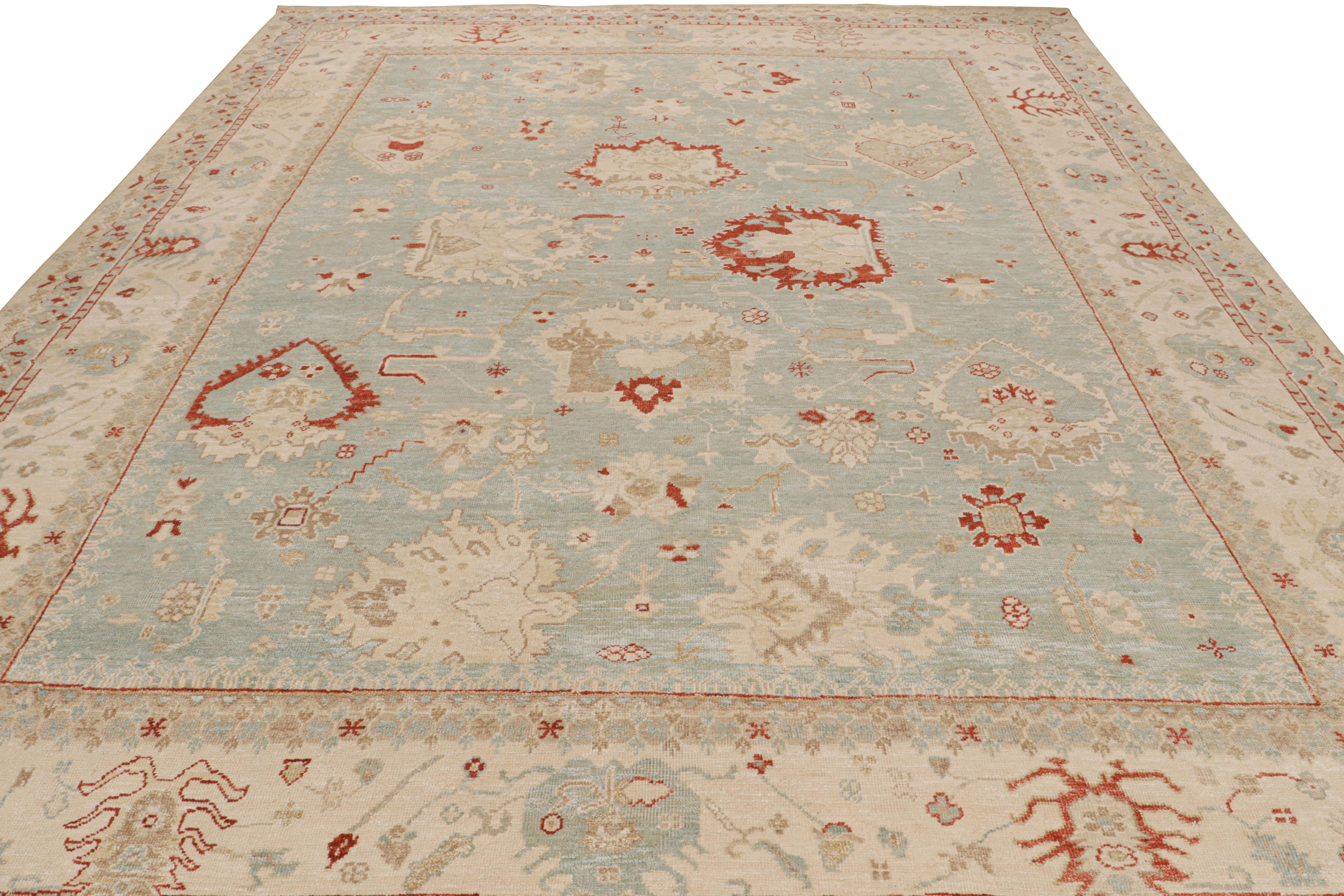 Indiano Rug & Kilim - Tappeto in stile Oushak in blu cielo con motivi floreali all over in vendita