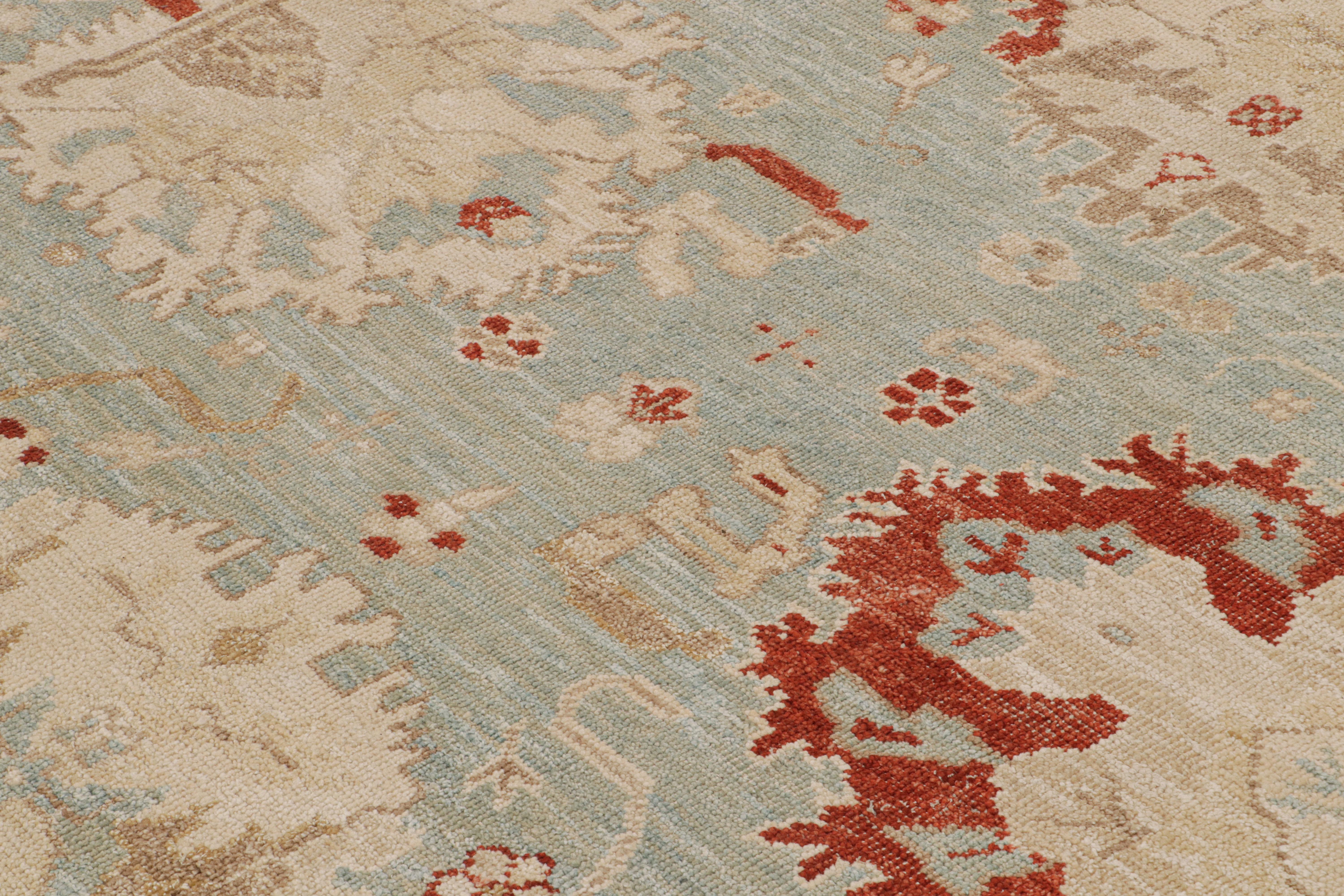 Annodato a mano Rug & Kilim - Tappeto in stile Oushak in blu cielo con motivi floreali all over in vendita