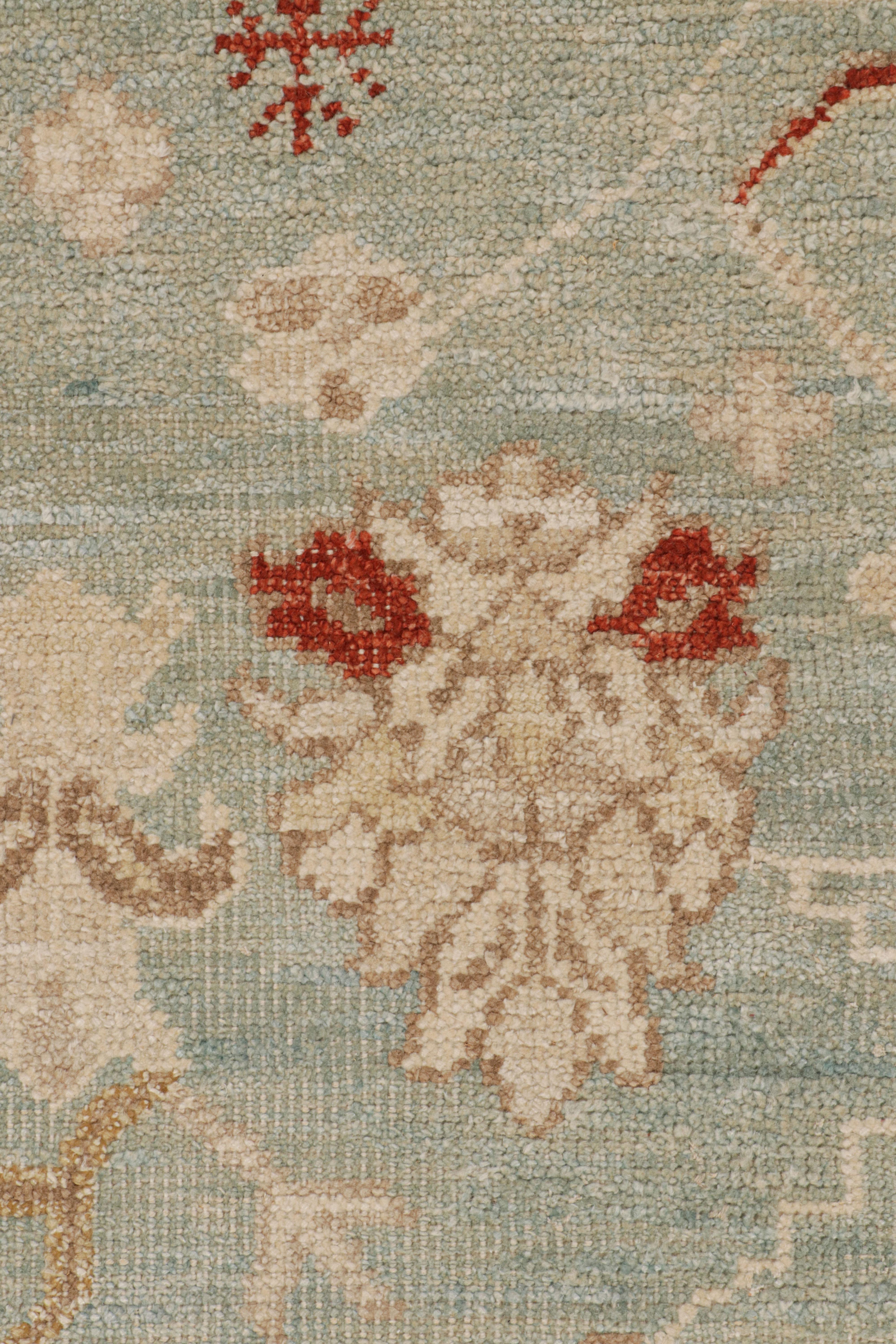 Contemporary Rug & Kilim’s Oushak Style Rug In Sky Blue With All Over Floral Patterns For Sale