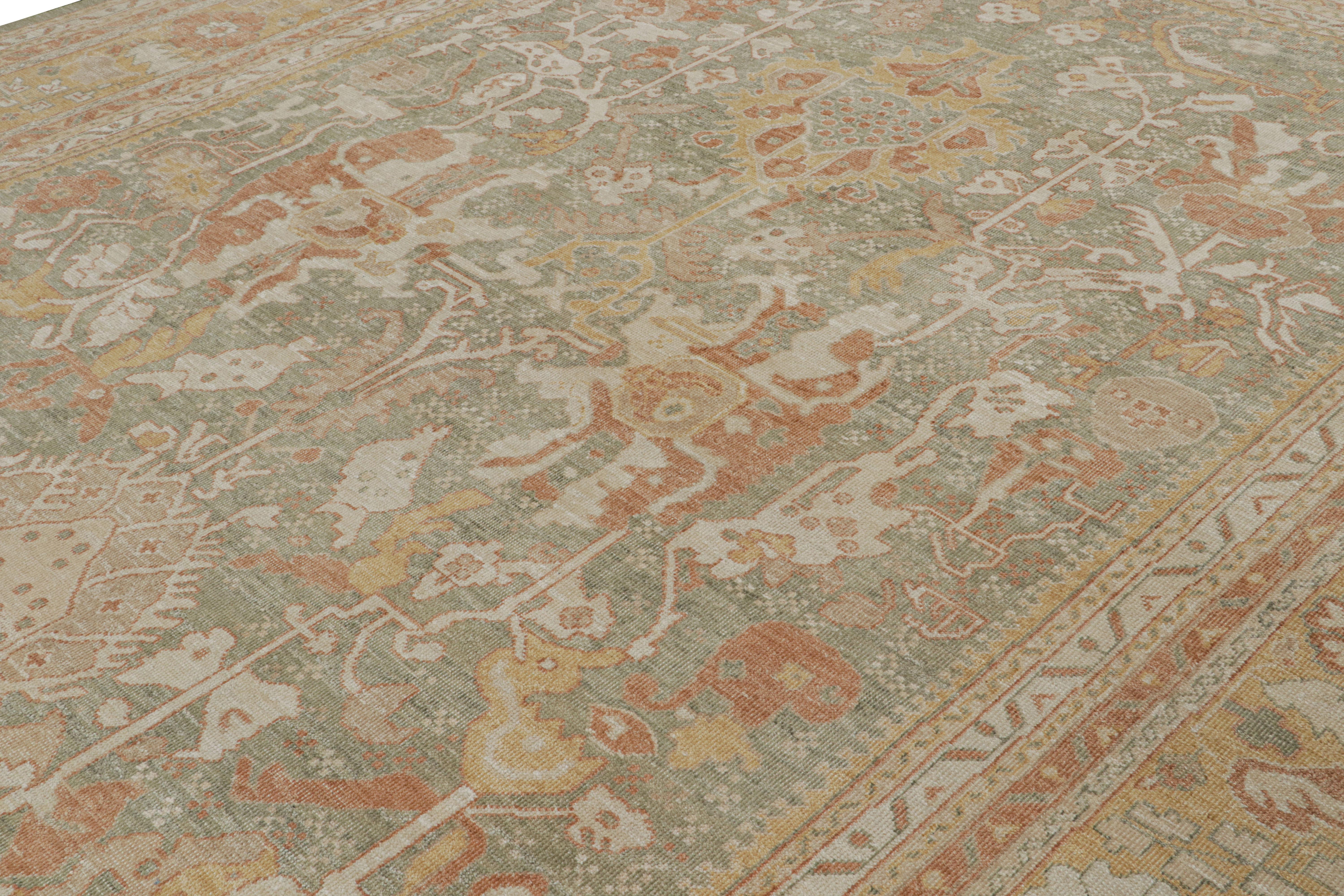Hand-Knotted Rug & Kilim’s Oushak Style Rug In Teal Green With All Over Floral Patterns For Sale
