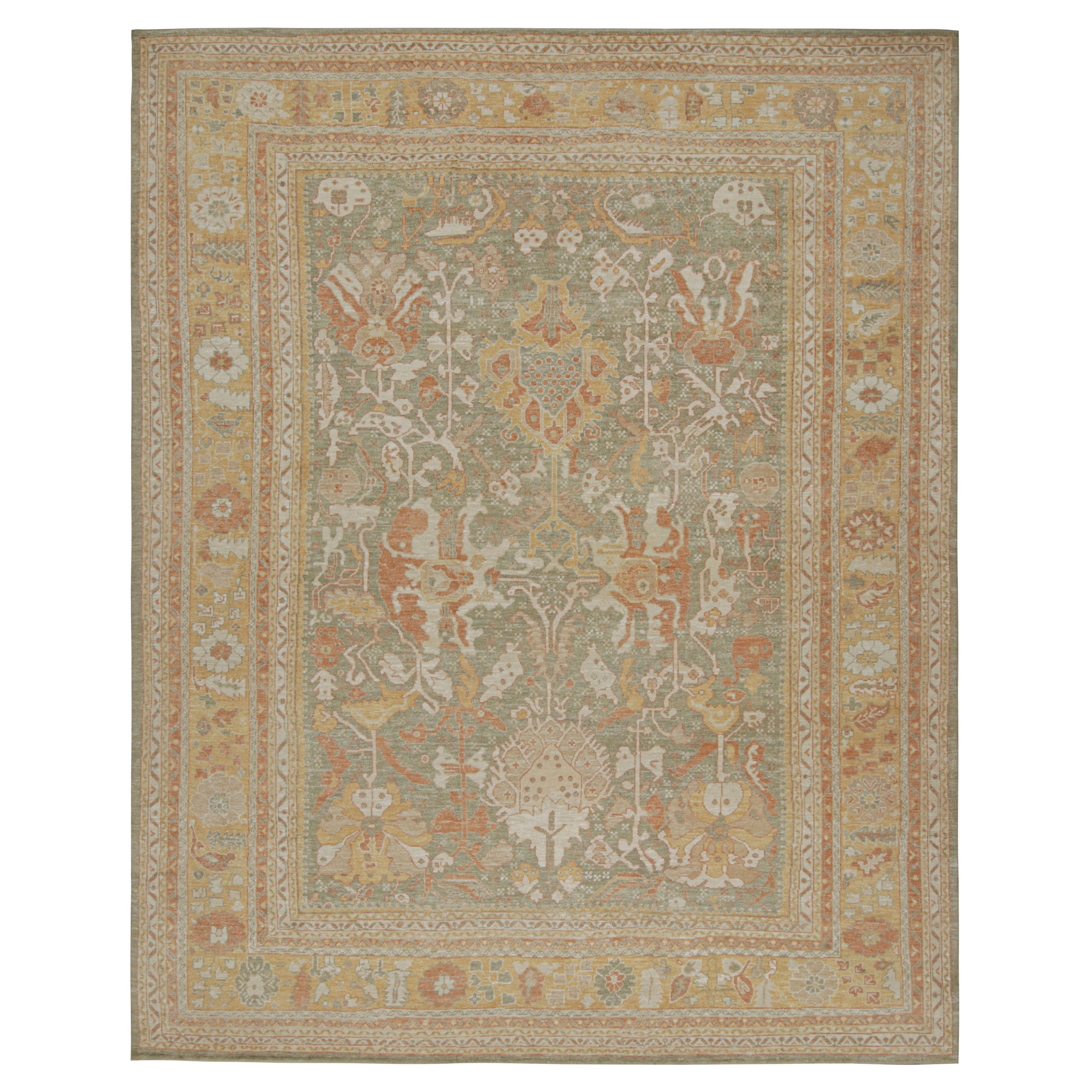 Rug & Kilim's Oushak Style Rug in Teal Green With All Over Floral Patterns (tapis de style Oushak en vert sarcelle avec des motifs floraux)