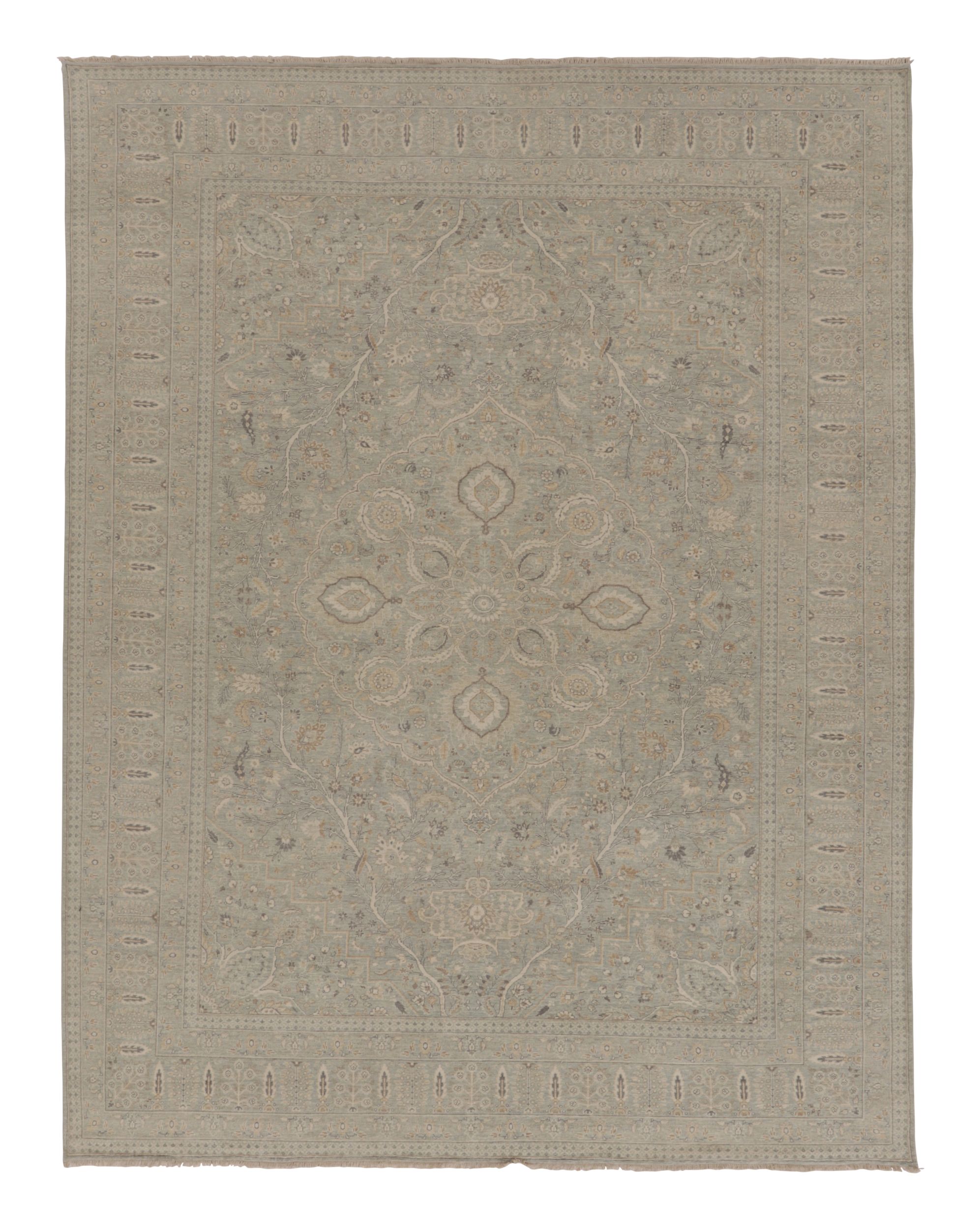 Rug & Kilim’s Oushak Style Rug, Light Blue with Muted Floral Pattern & Medallion