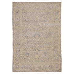 Rug & Kilim’s Oushak Style Rug with Beige-Brown, Blue and Gold Floral Patterns