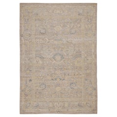 Rug & Kilim's Oushak Style Rug with Beige-Brown, Blue and Gold Floral Patterns (tapis de style Oushak avec motifs floraux beige-brun, bleu et or)