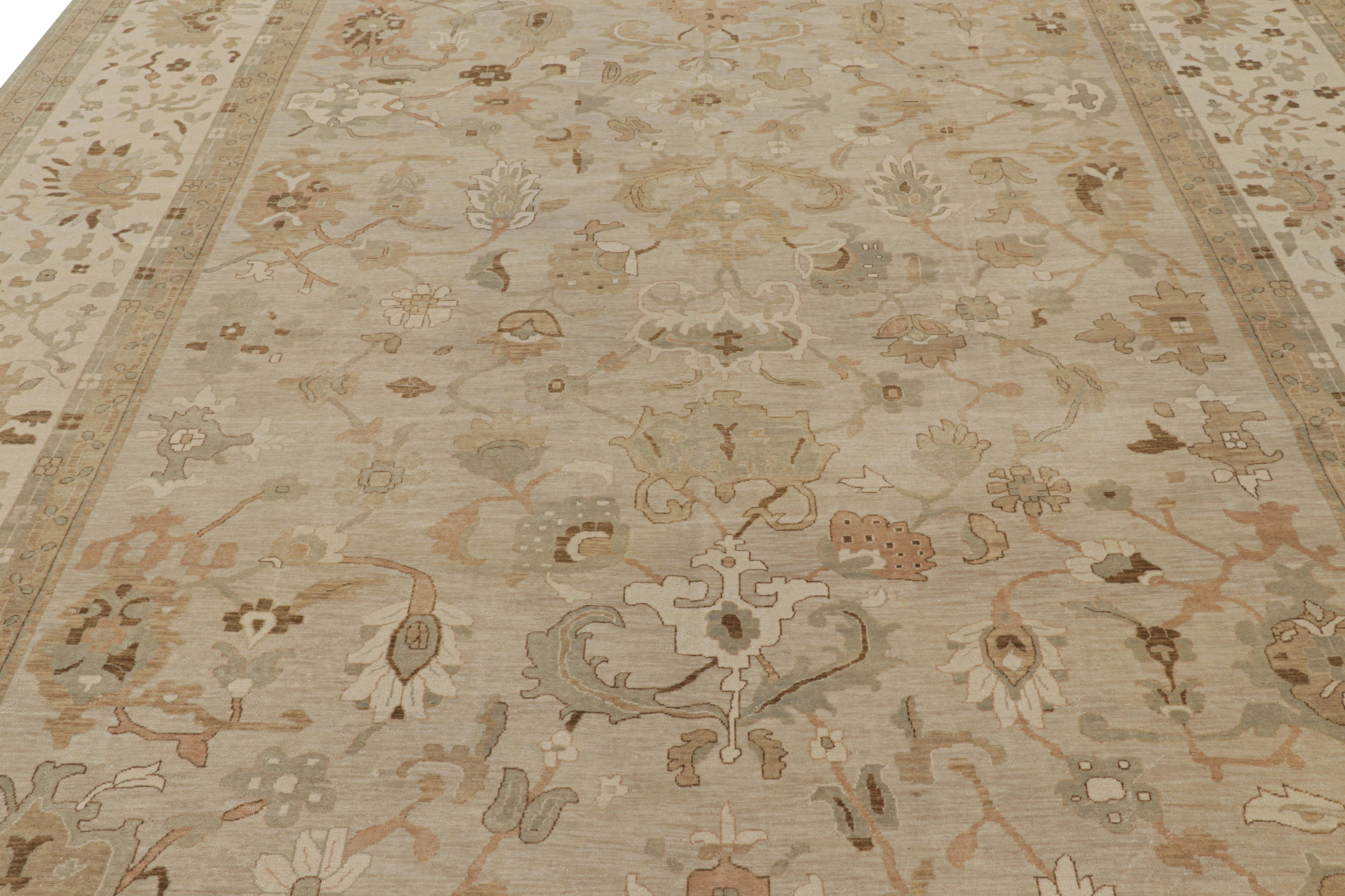 Hand-knotted in wool, this 9x13 rug from Rug & Kilim’s Modern Classics Collection represents a new line inspired by vintage and antique Oushak rugs. 

On the Design: 

One fundamental idea that R & K Principal, Jahanshah Nazmiyal has long taught to