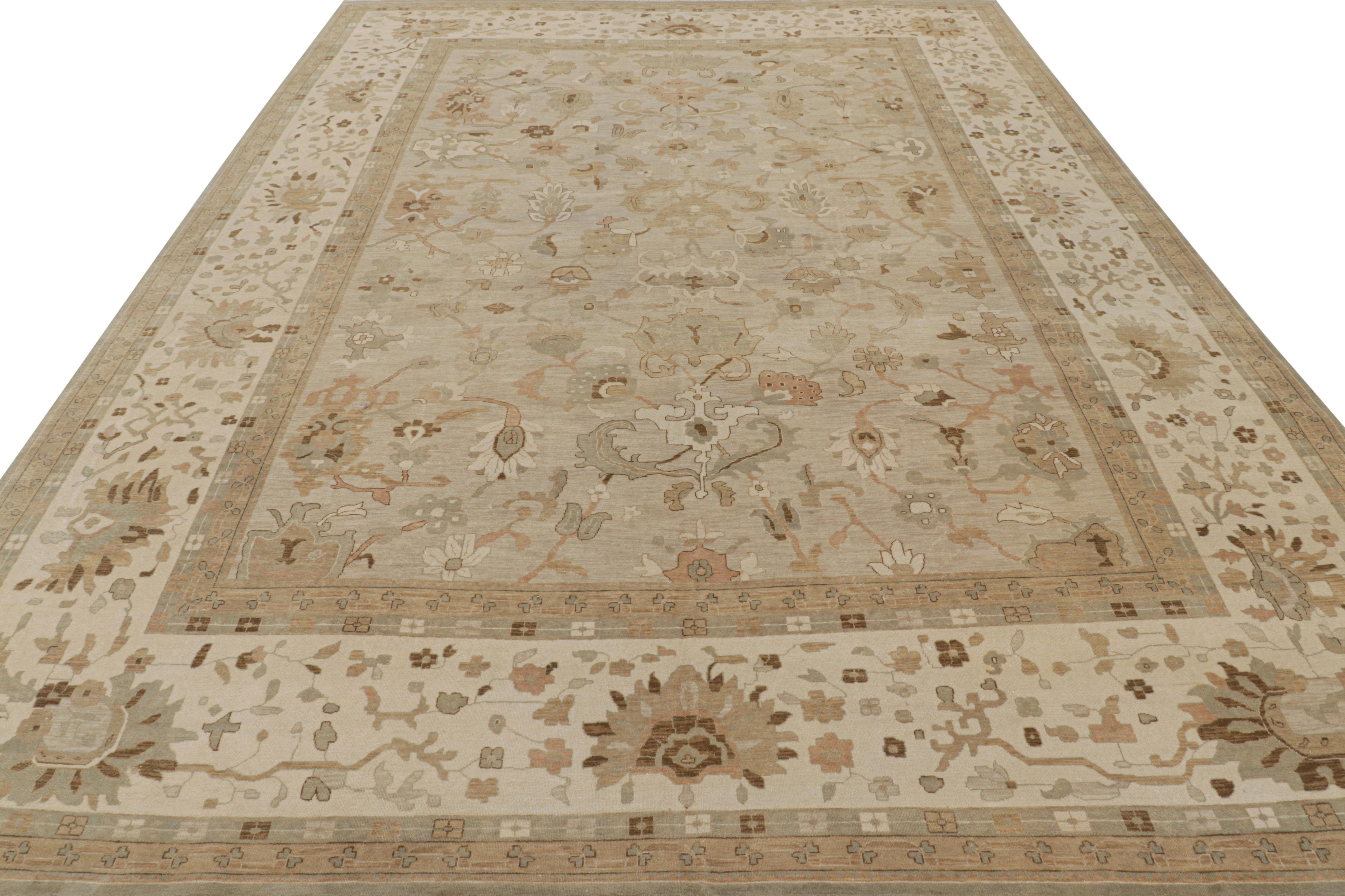 Hand-Knotted Rug & Kilim’s Oushak Style Rug with Beige-Brown Floral Patterns For Sale