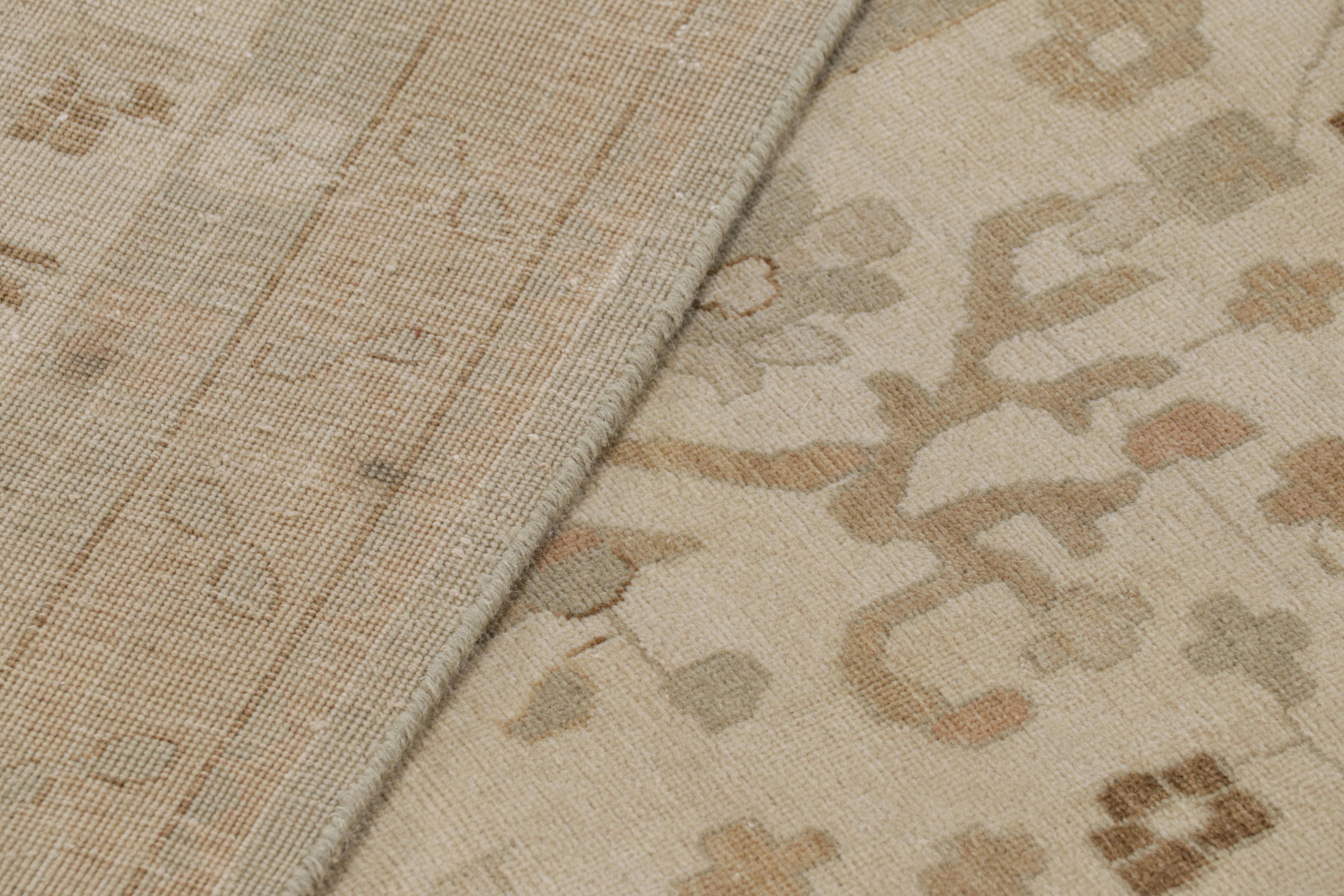 Wool Rug & Kilim’s Oushak Style Rug with Beige-Brown Floral Patterns For Sale