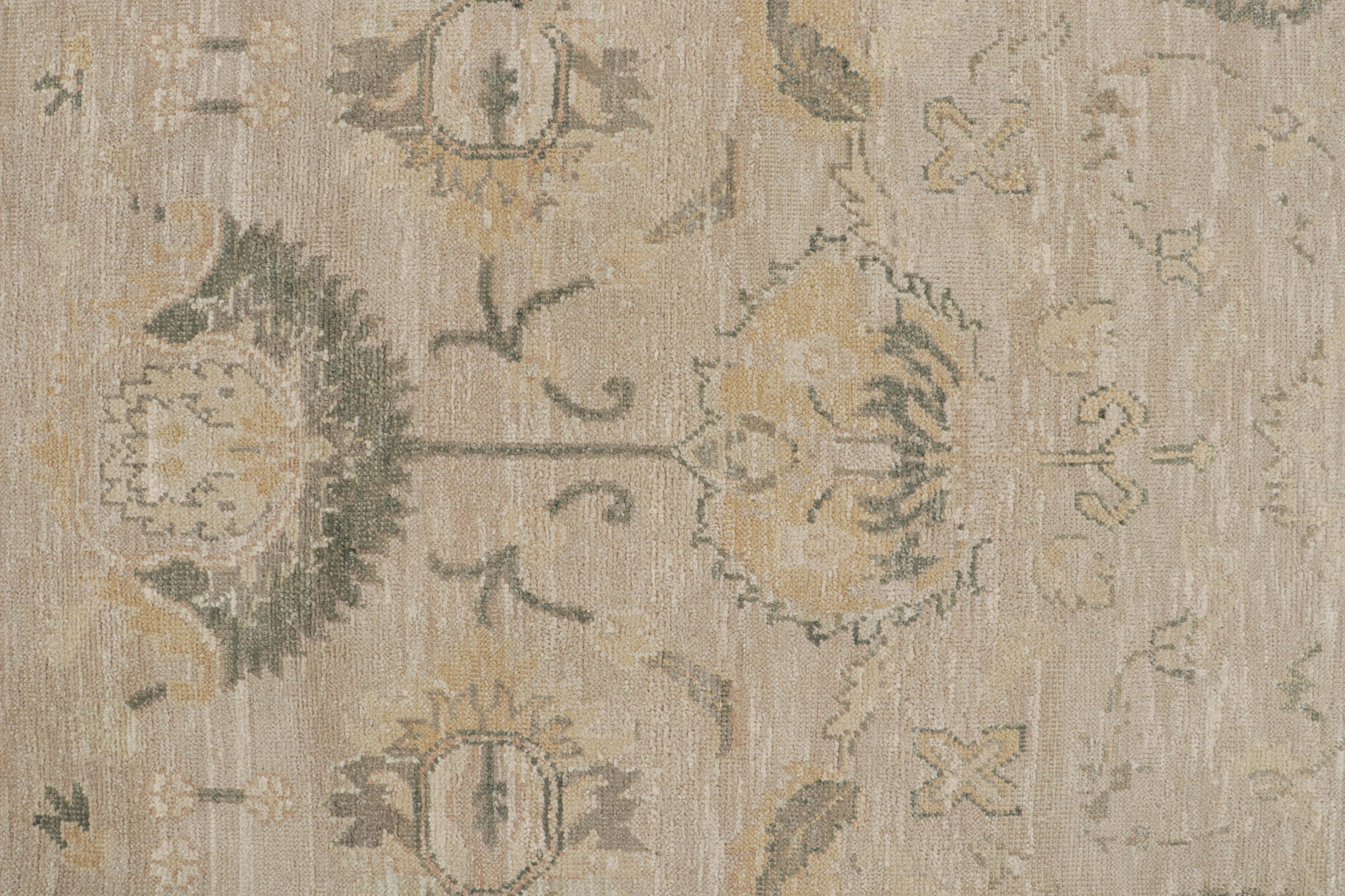 Contemporary Rug & Kilim’s Oushak Style Rug with Beige, Gray and Gold Floral Patterns For Sale
