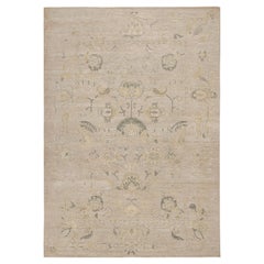 Rug & Kilim’s Oushak Style Rug with Beige, Gray and Gold Floral Patterns