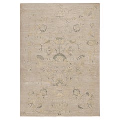 Rug
Kilim
s Teppich im Oushak-Stil mit beigefarbenen, grauen und goldfarbenen Blumenmustern