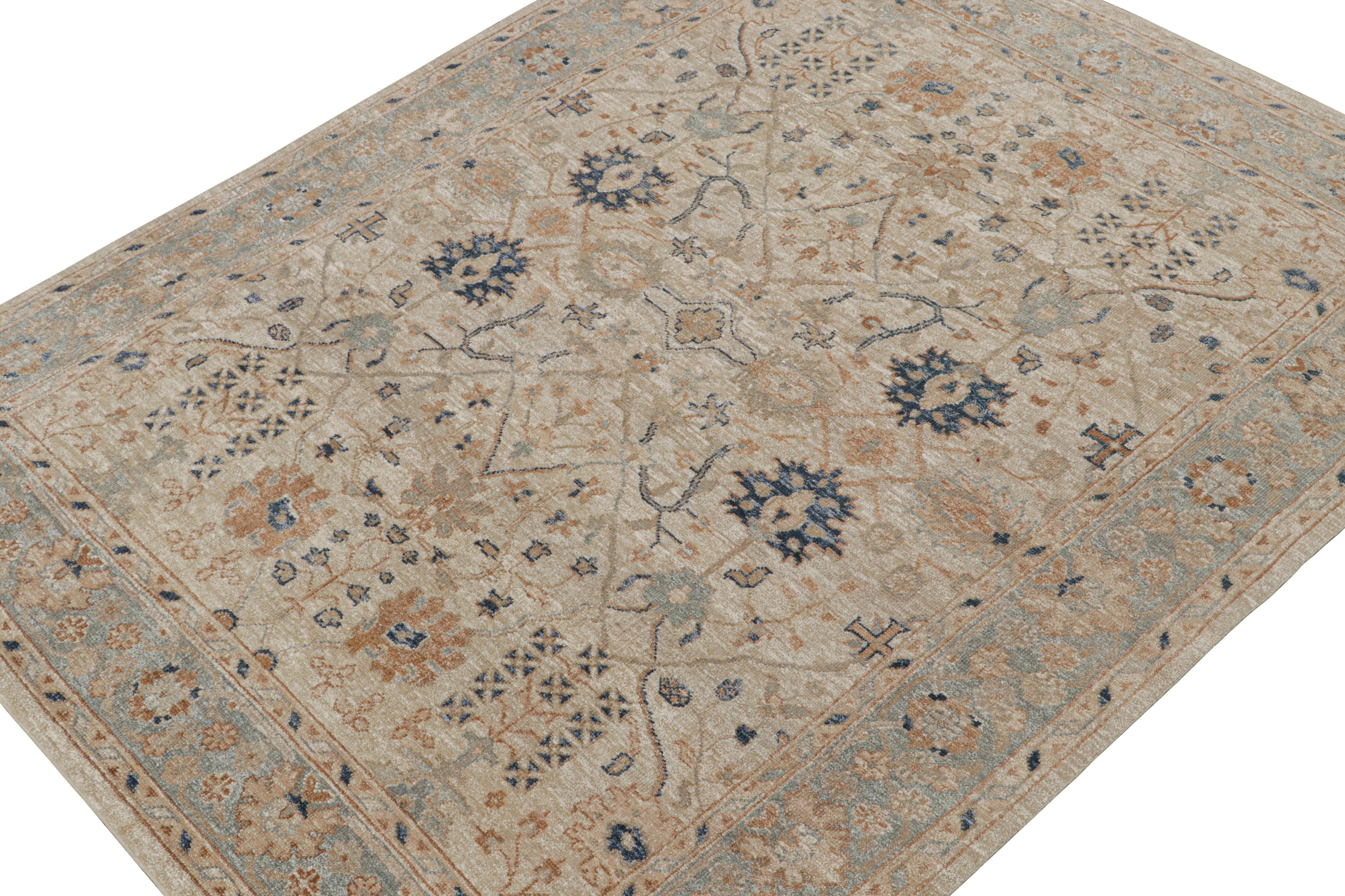 Dieser 8x10 große Teppich ist von antiken Oushak-Teppichen inspiriert - aus der neuen Modern Classics Collection'S von Rug & Kilim. Der handgeknüpfte Seidenstoff hat taupefarbene und beige-braune Untertöne mit Tribal-Motiven und floralen Mustern in