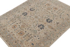 Rug & Kilim’s Oushak Style Rug with Beige, Rust and Navy Blue Floral Patterns