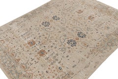 Rug & Kilim’s Oushak Style Rug with Beige, Rust and Navy Blue Floral Patterns