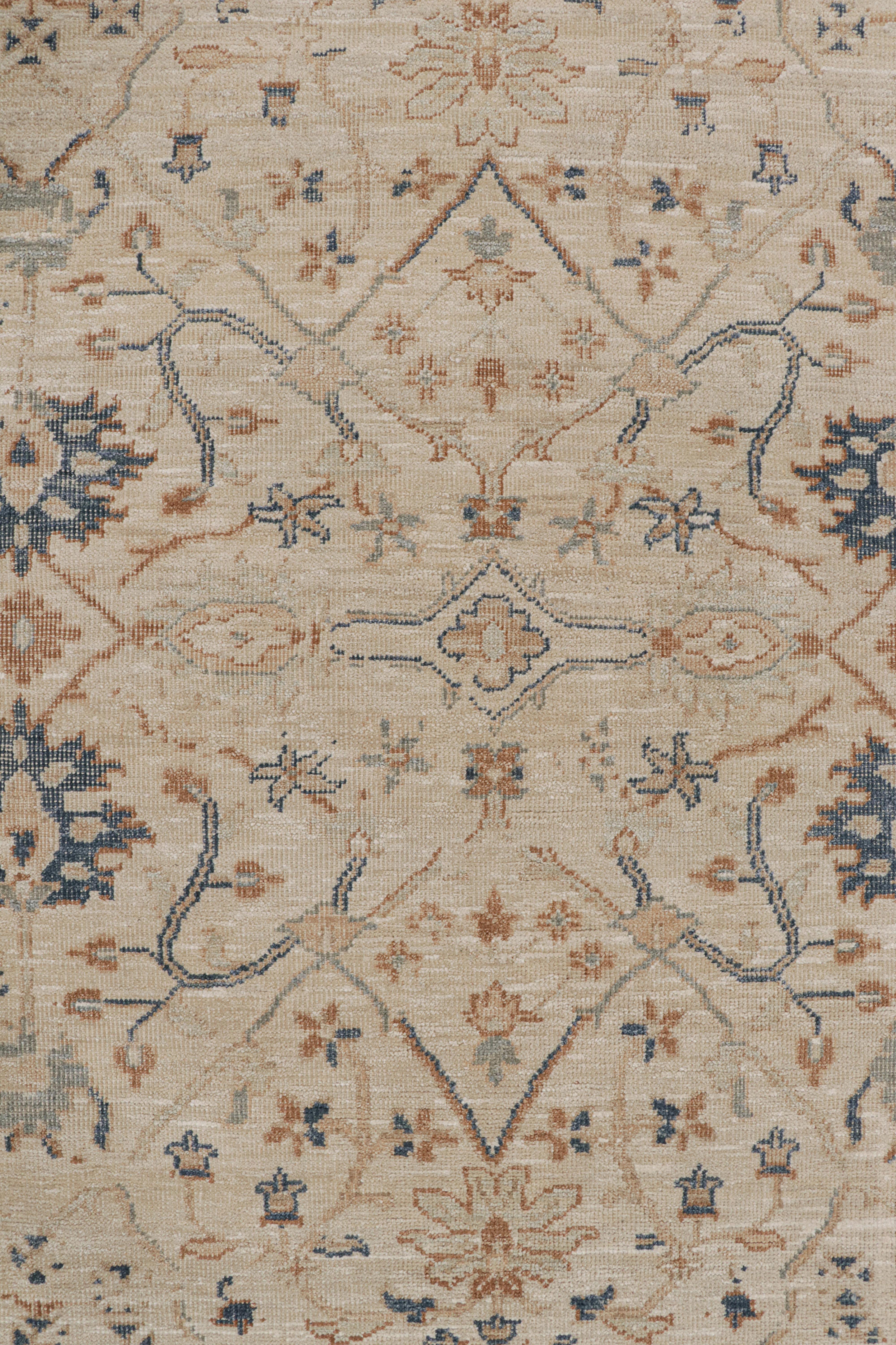 Contemporary Rug & Kilim’s Oushak Style Rug with Beige, Rust and Navy Blue Floral Patterns For Sale
