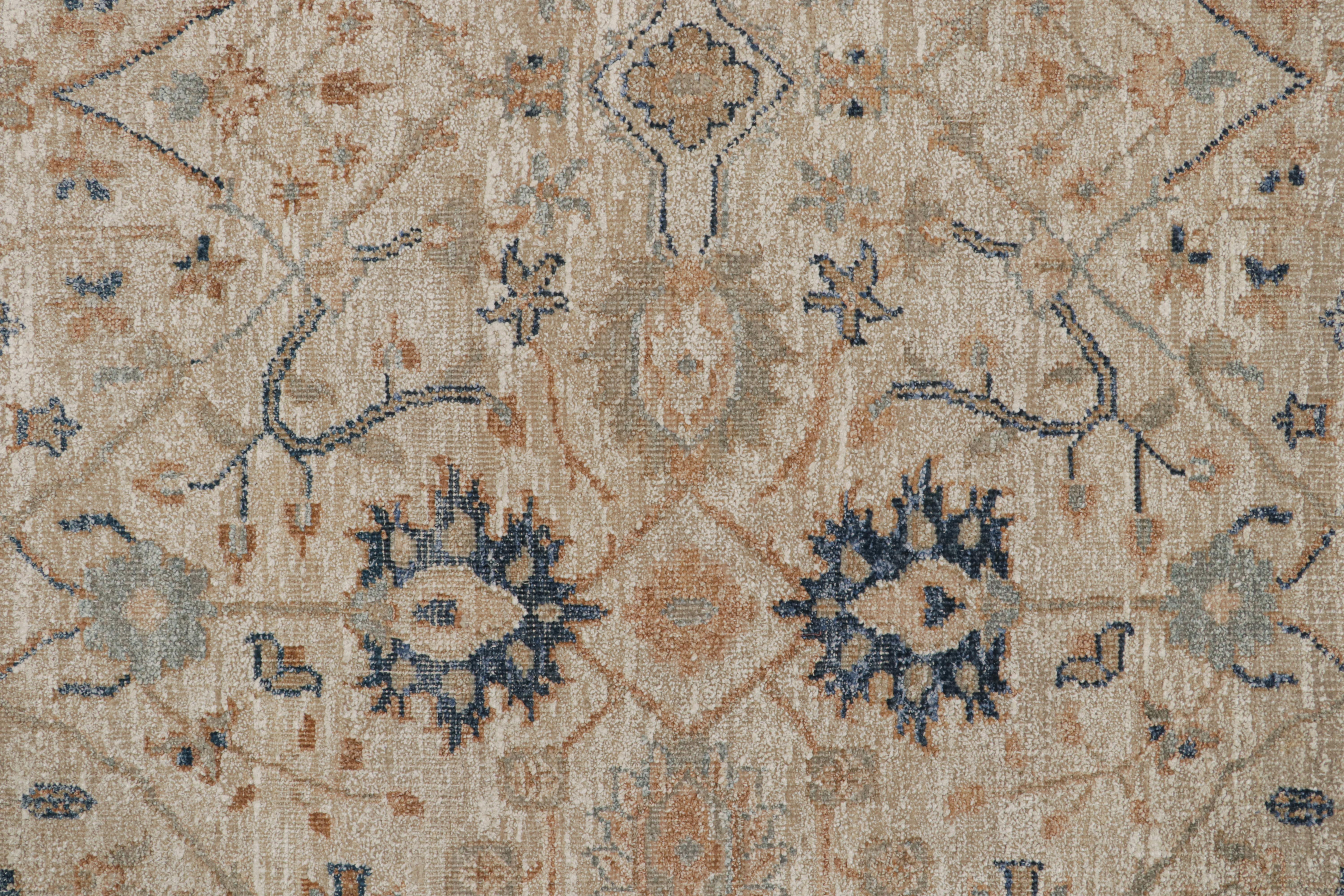 Contemporary Rug & Kilim’s Oushak Style Rug with Beige, Rust and Navy Blue Floral Patterns For Sale
