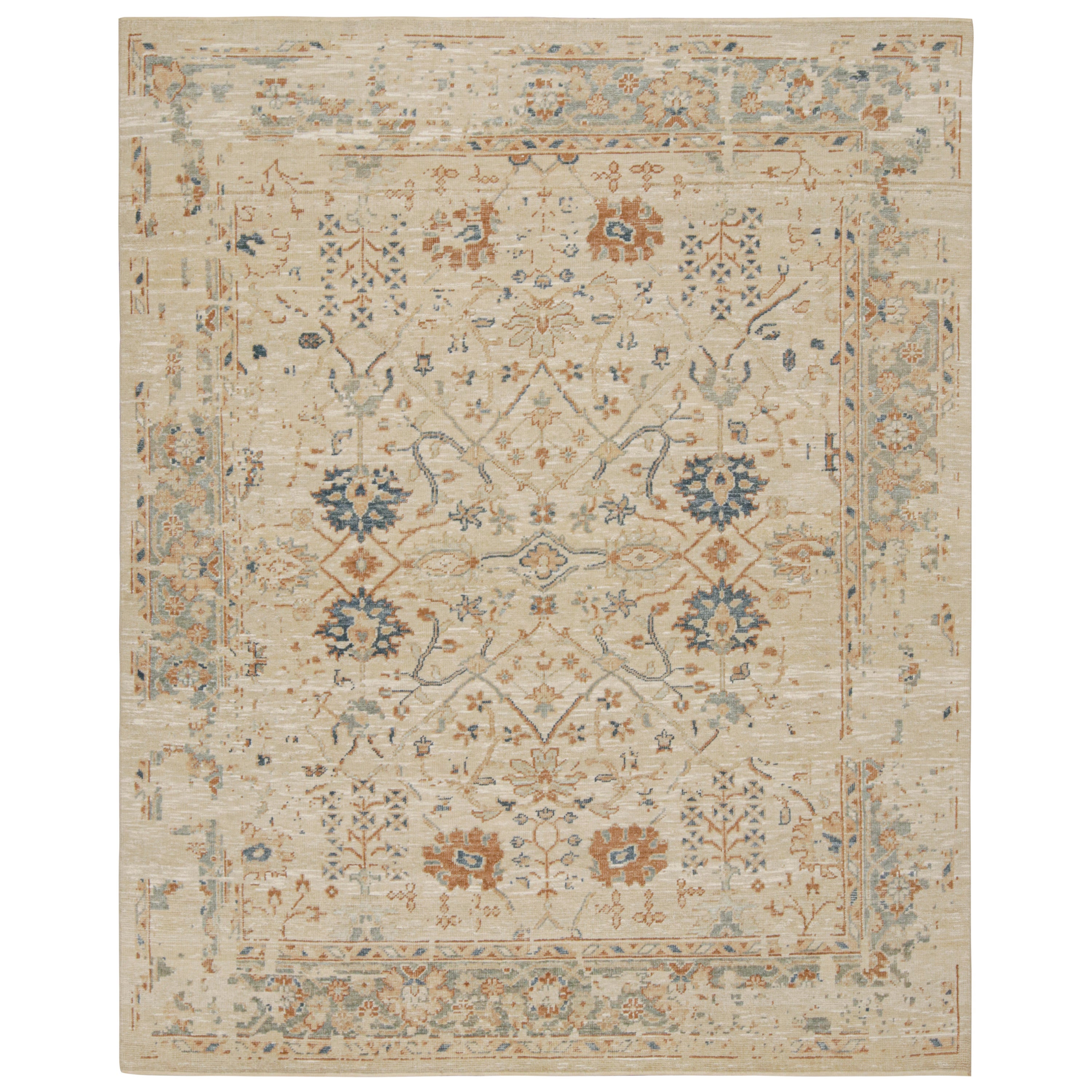 Rug & Kilim’s Oushak Style Rug with Beige, Rust and Navy Blue Floral Patterns For Sale