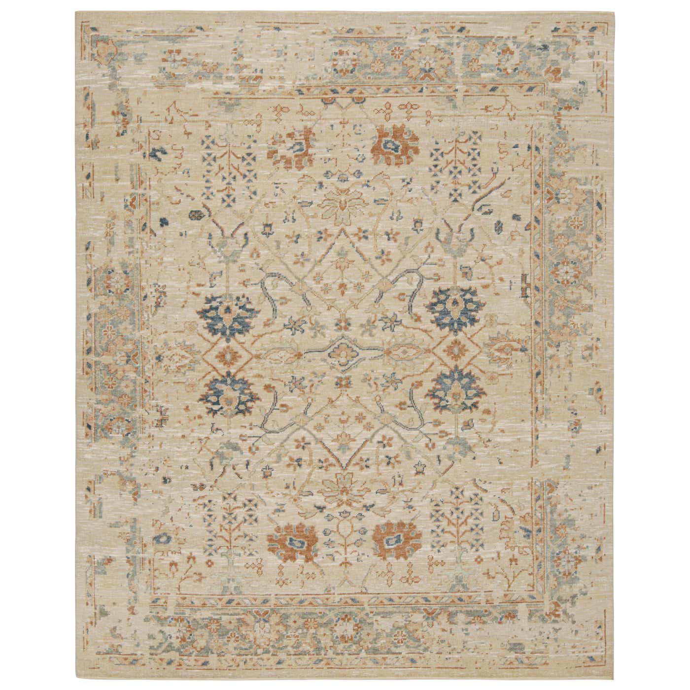 Rug and Kilim’s Oushak Style Rug with Beige, Rust and Navy Blue Floral ...
