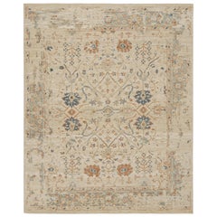 Rug & Kilim’s Oushak Style Rug with Beige, Rust and Navy Blue Floral Patterns