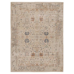 Tapis Oushak de Rug & Kilim à motifs floraux beige, rouille et bleu marine