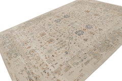 Rug & Kilim’s Oushak Style Rug with Brown-Blue Floral Pattern on Greige