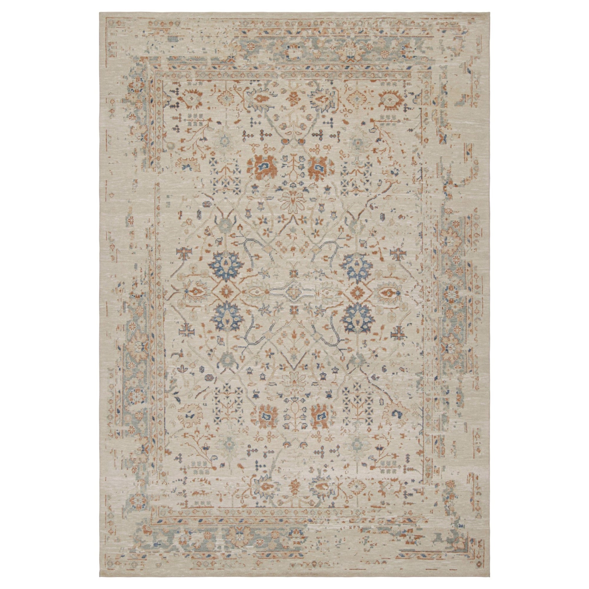 Rug & Kilim's Oushak Style Teppich mit braun-blauem Blumenmuster auf Greige