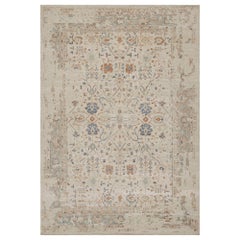Rug & Kilim's Oushak Style Teppich mit braun-blauem Blumenmuster auf Greige
