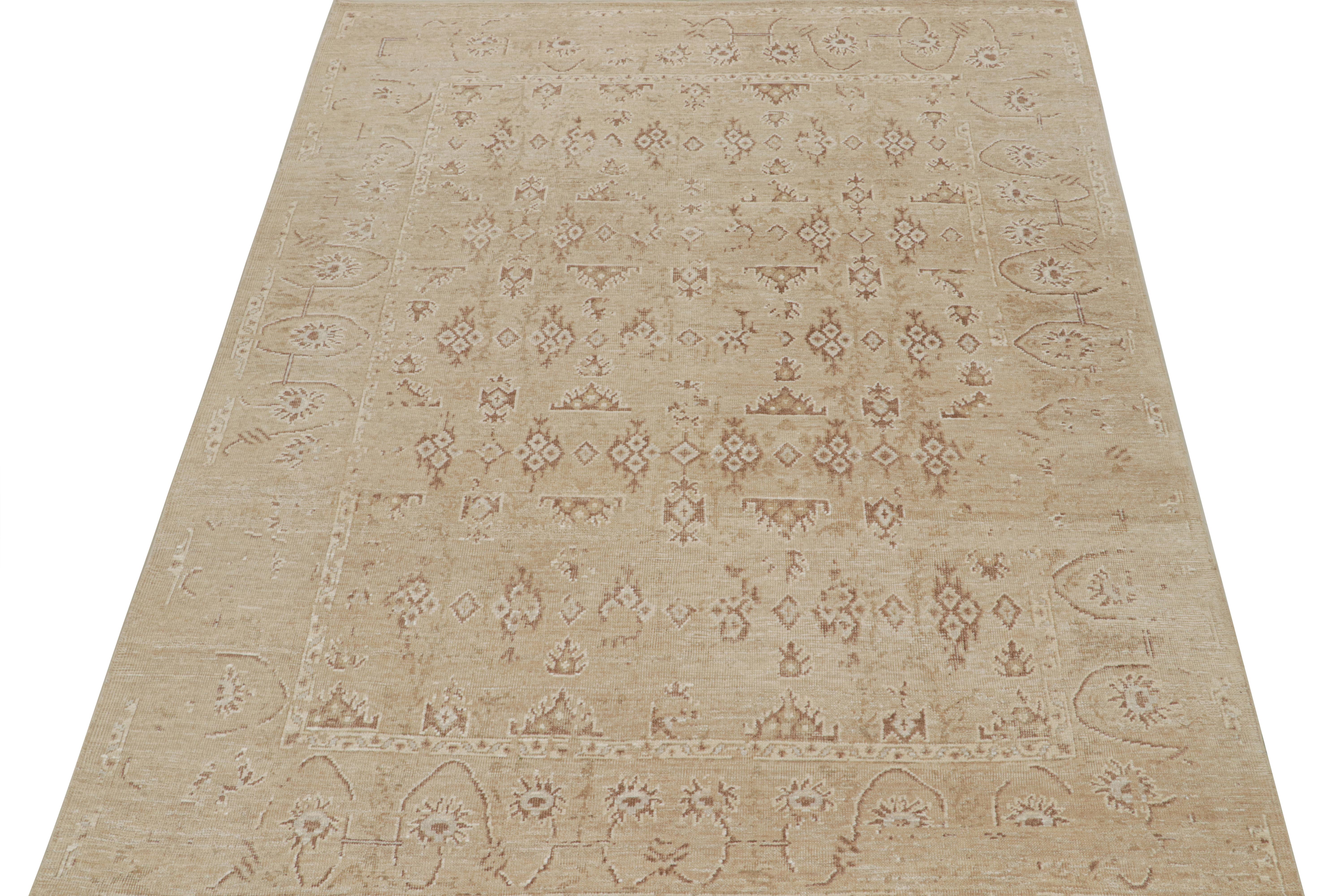 Indian Rug & Kilim’s Oushak Style Rug with Floral Patterns in Beige and Rust For Sale
