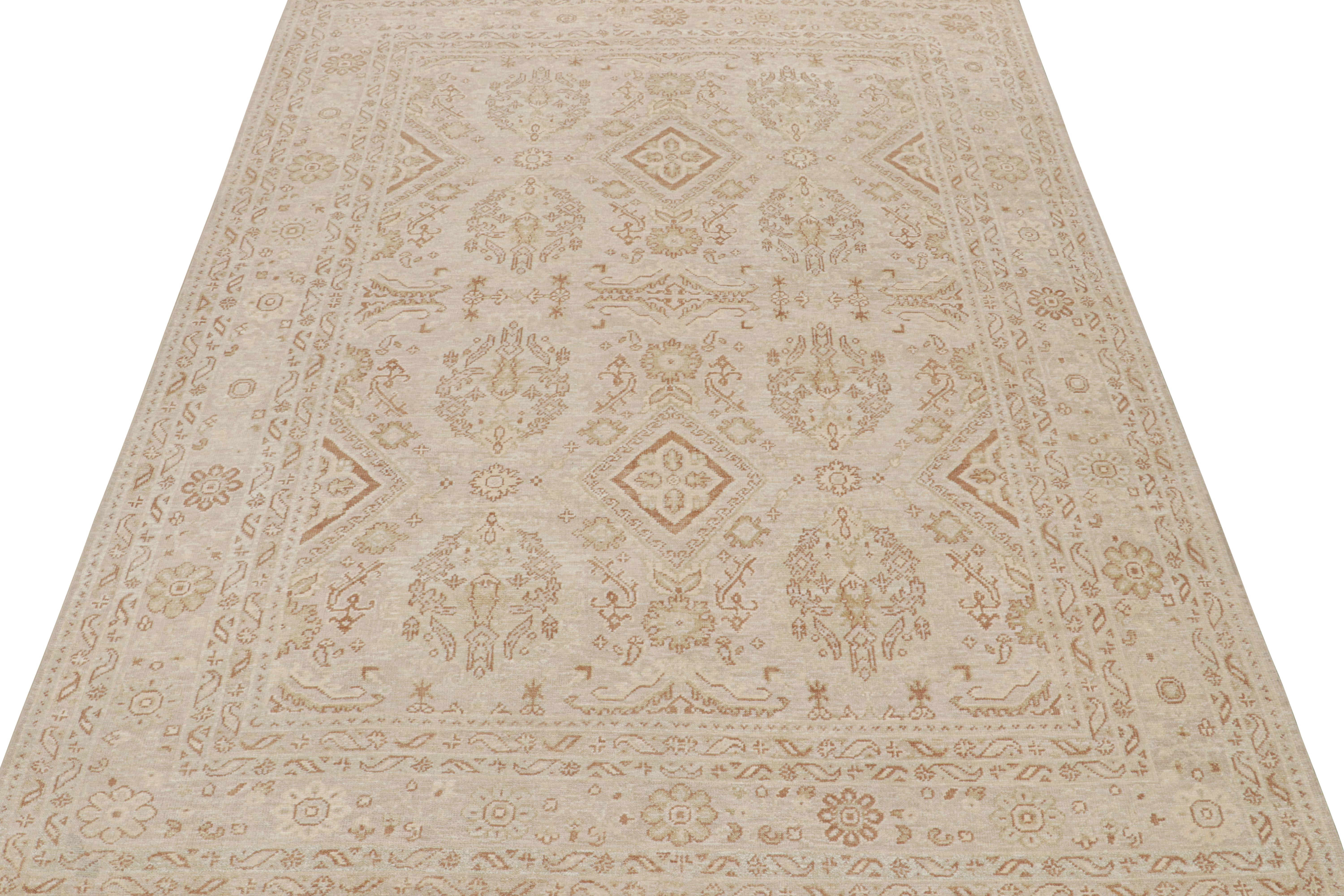 Indian Rug & Kilim’s Oushak Style Rug with Floral Patterns in Beige and Rust For Sale