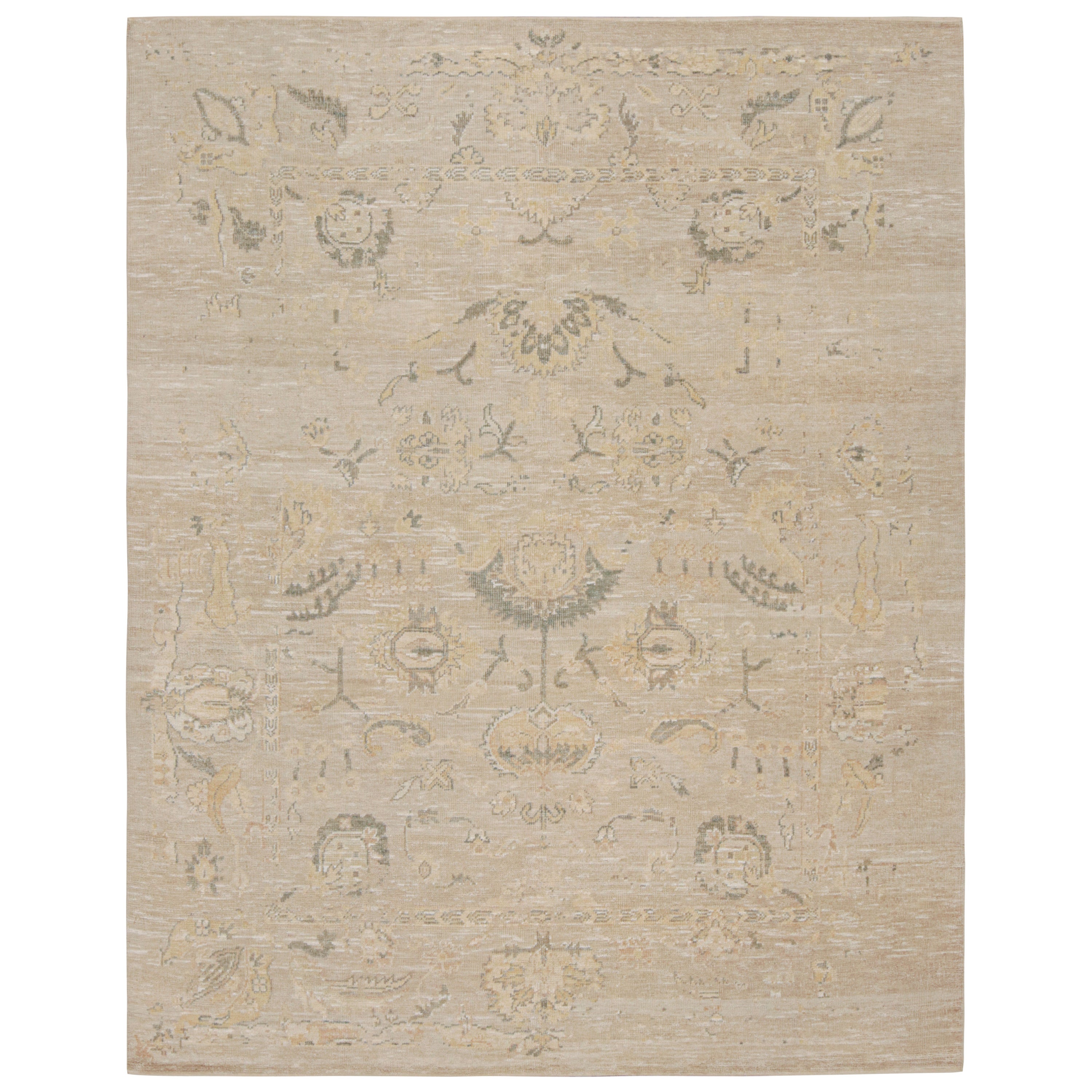 Rug & Kilim’s Oushak Style Rug with Floral Patterns in Beige and Rust