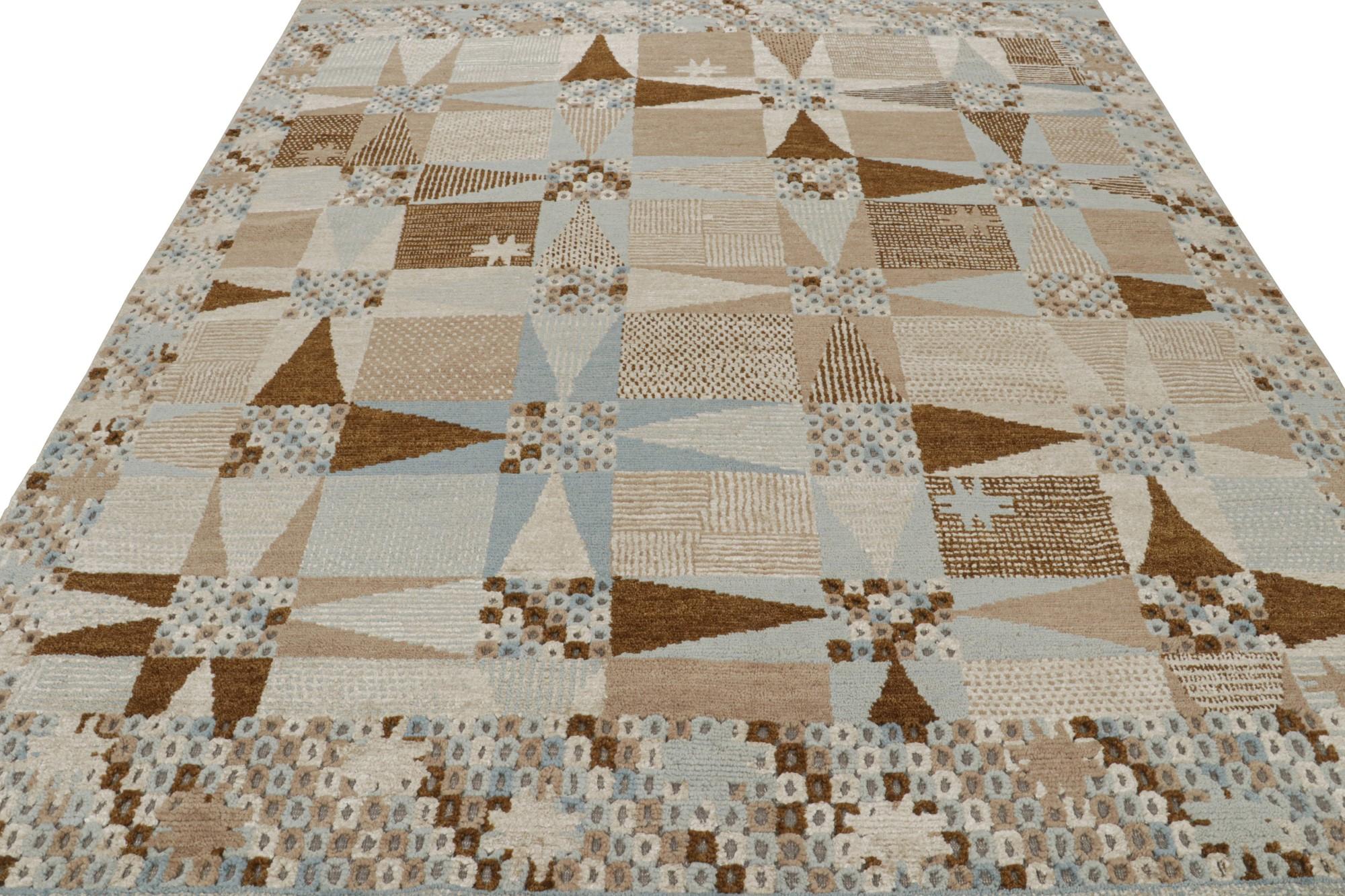Modern Rug & Kilim’s Oushak Style Rug with Geometric Patterns in Brown and Rust Tones For Sale