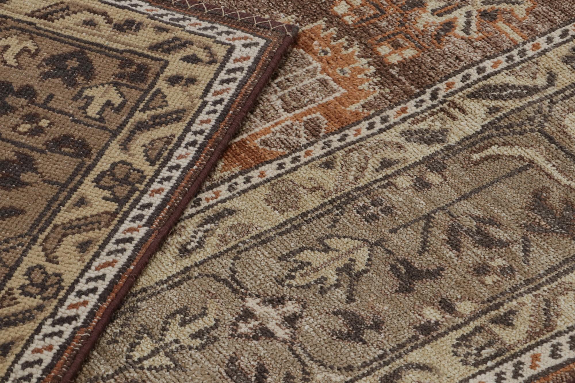 Wool Rug & Kilim’s Oushak Style Rug with Geometric Patterns in Brown and Rust Tones For Sale