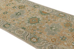 Rug & Kilim’s Oushak Style Runner Rug in Beige-Brown and Green Floral Patterns