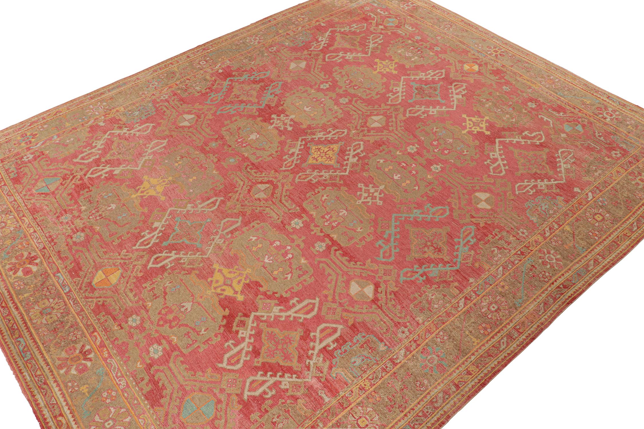 Modern Rug & Kilim’s Oushak Style Transitional Rug in Red with Brown Geometric Patterns For Sale