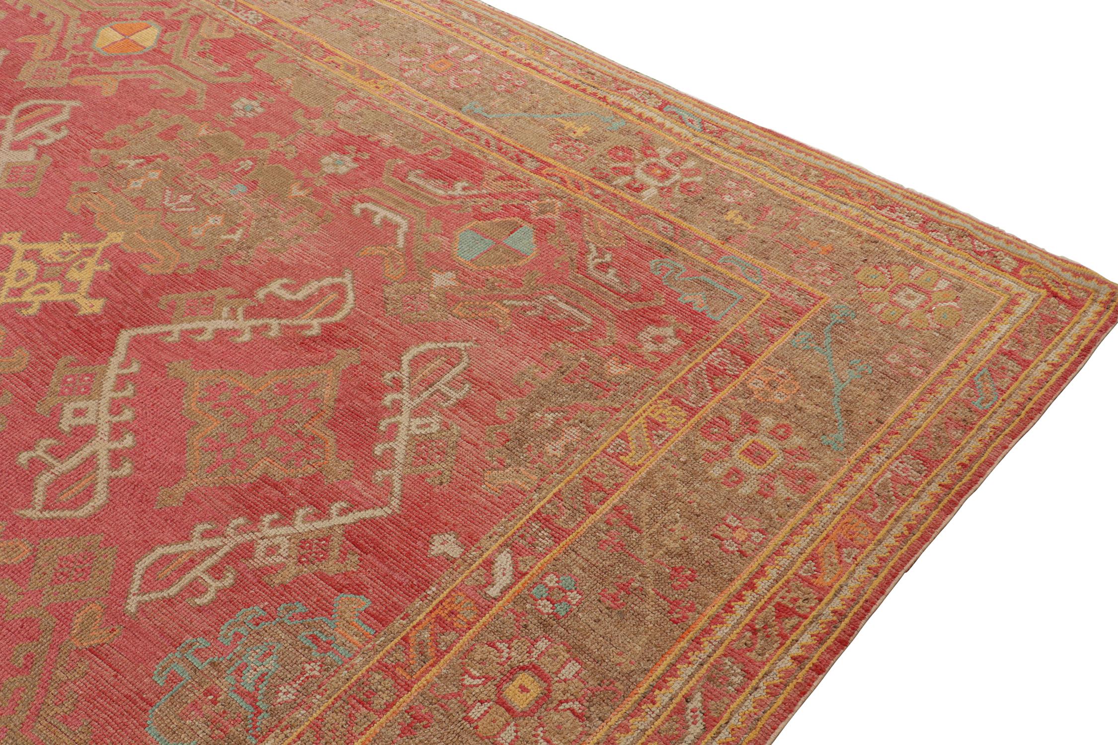 Hand-Knotted Rug & Kilim’s Oushak Style Transitional Rug in Red with Brown Geometric Patterns For Sale