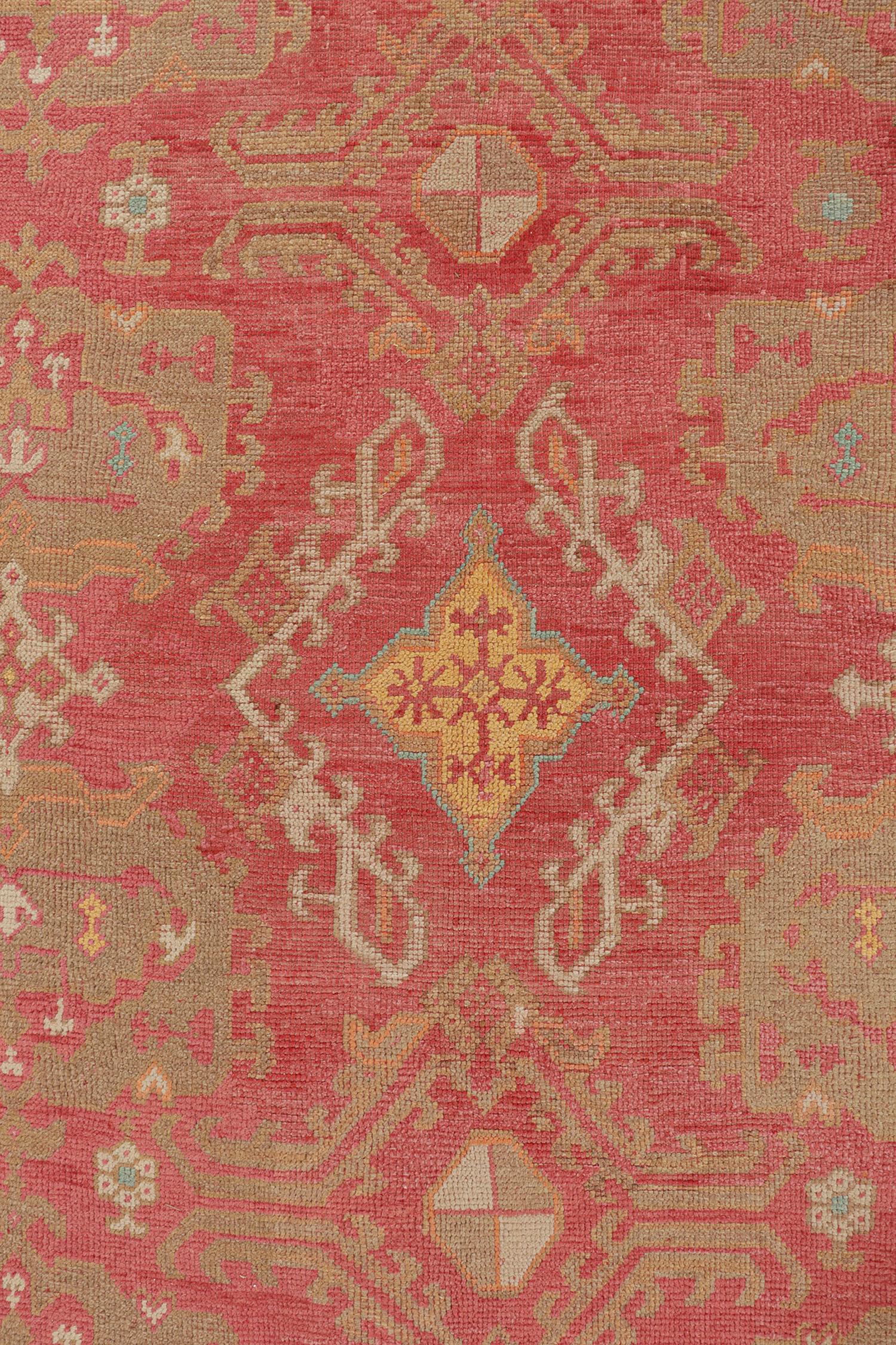 Rug & Kilim’s Oushak Style Transitional Rug in Red with Brown Geometric Patterns In New Condition For Sale In Long Island City, NY