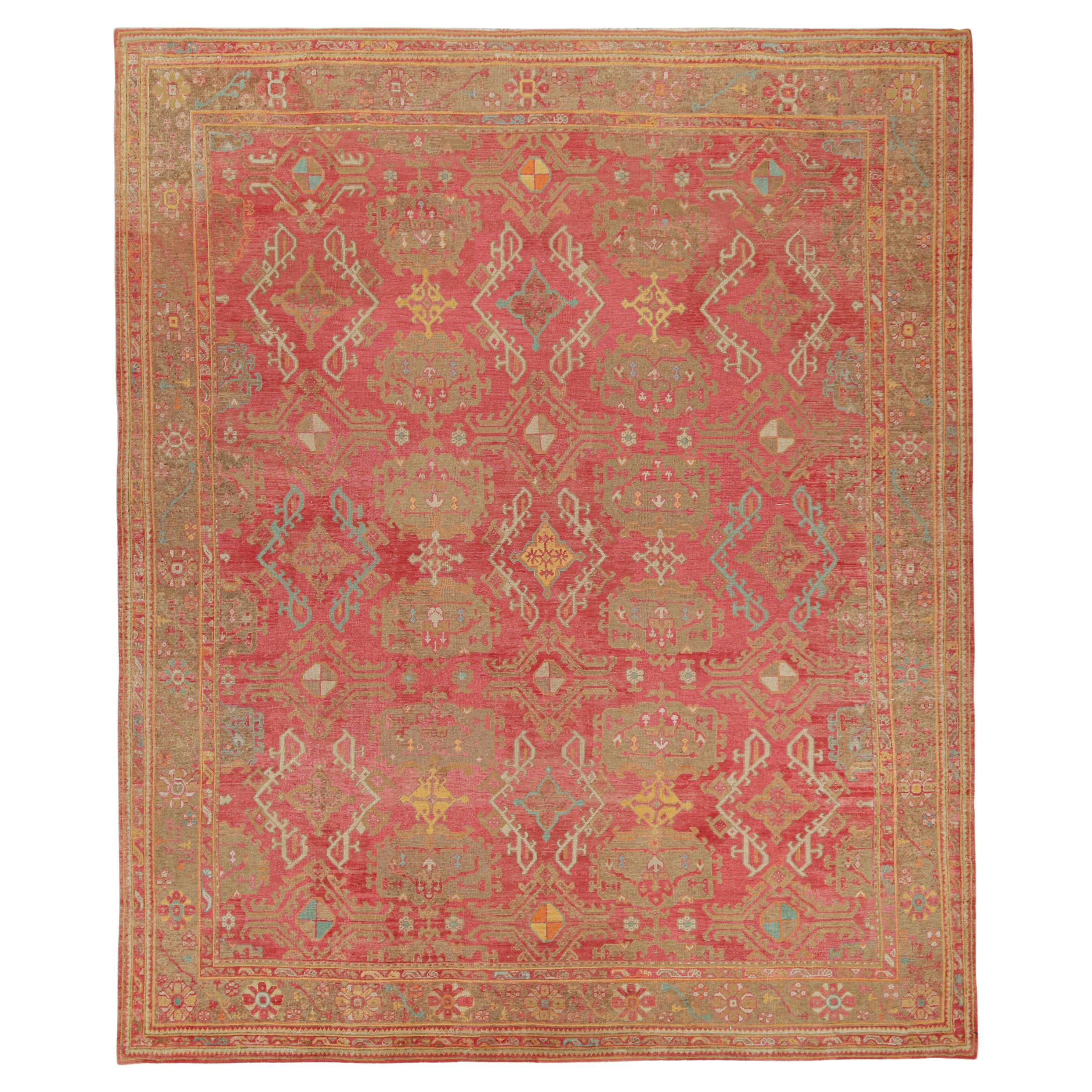 Rug & Kilim’s Oushak Style Transitional Rug in Red with Brown Geometric Patterns For Sale