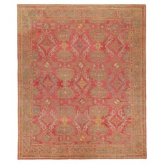 Rug & Kilim's Oushak Style Transitional Rug in Red with Brown Geometric Patterns (tapis transitionnel de style Oushak en rouge avec des motifs géométriques en marron)