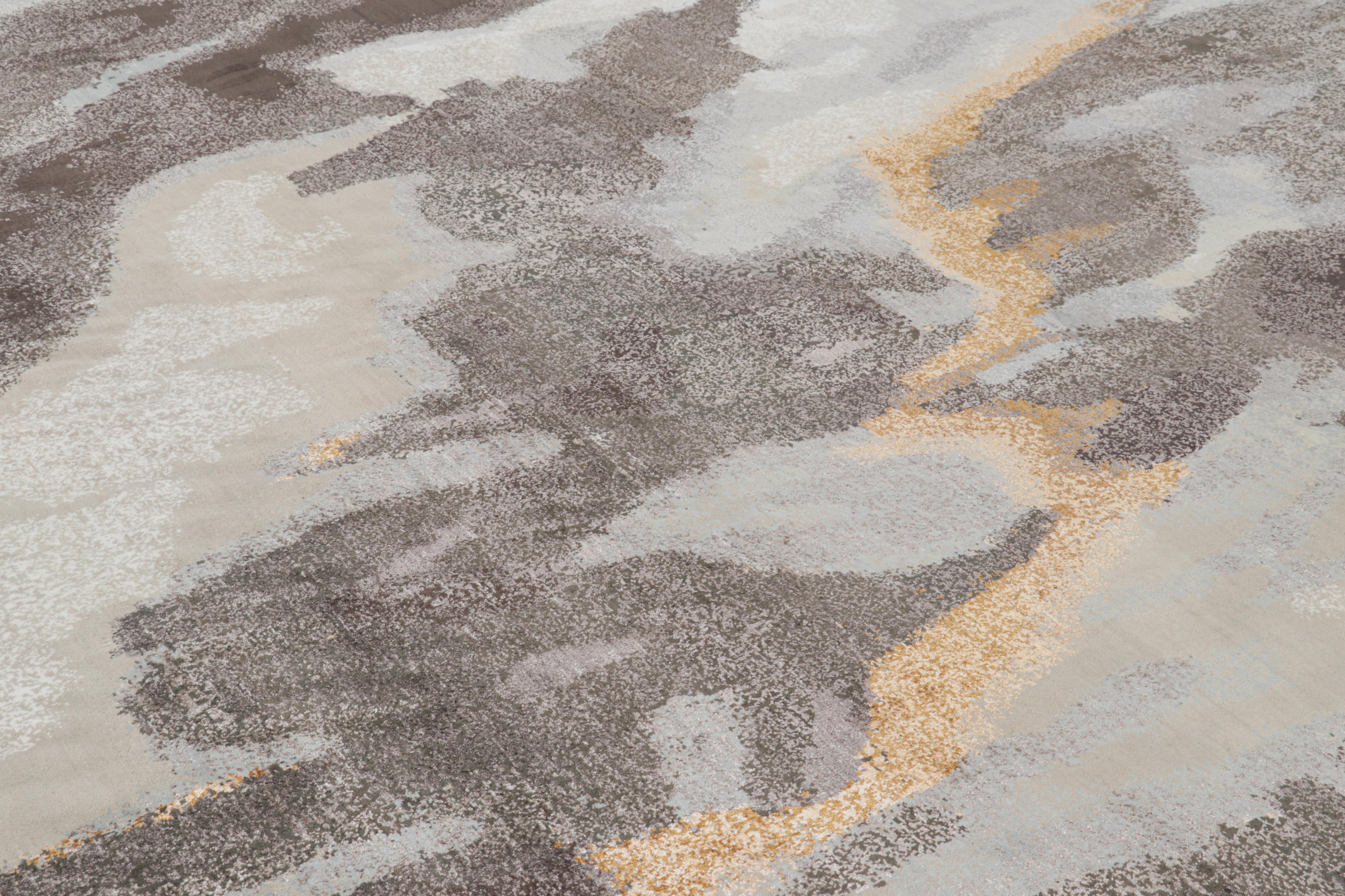 Anudada a mano con una mezcla patentada de lana y seda brillante, esta moderna alfombra abstracta de 14x20 es una nueva y atrevida incorporación a la Colección Moderna de Rug & Kilim. 

Sobre el diseño: 

Los entendidos pueden admirar esta pieza con