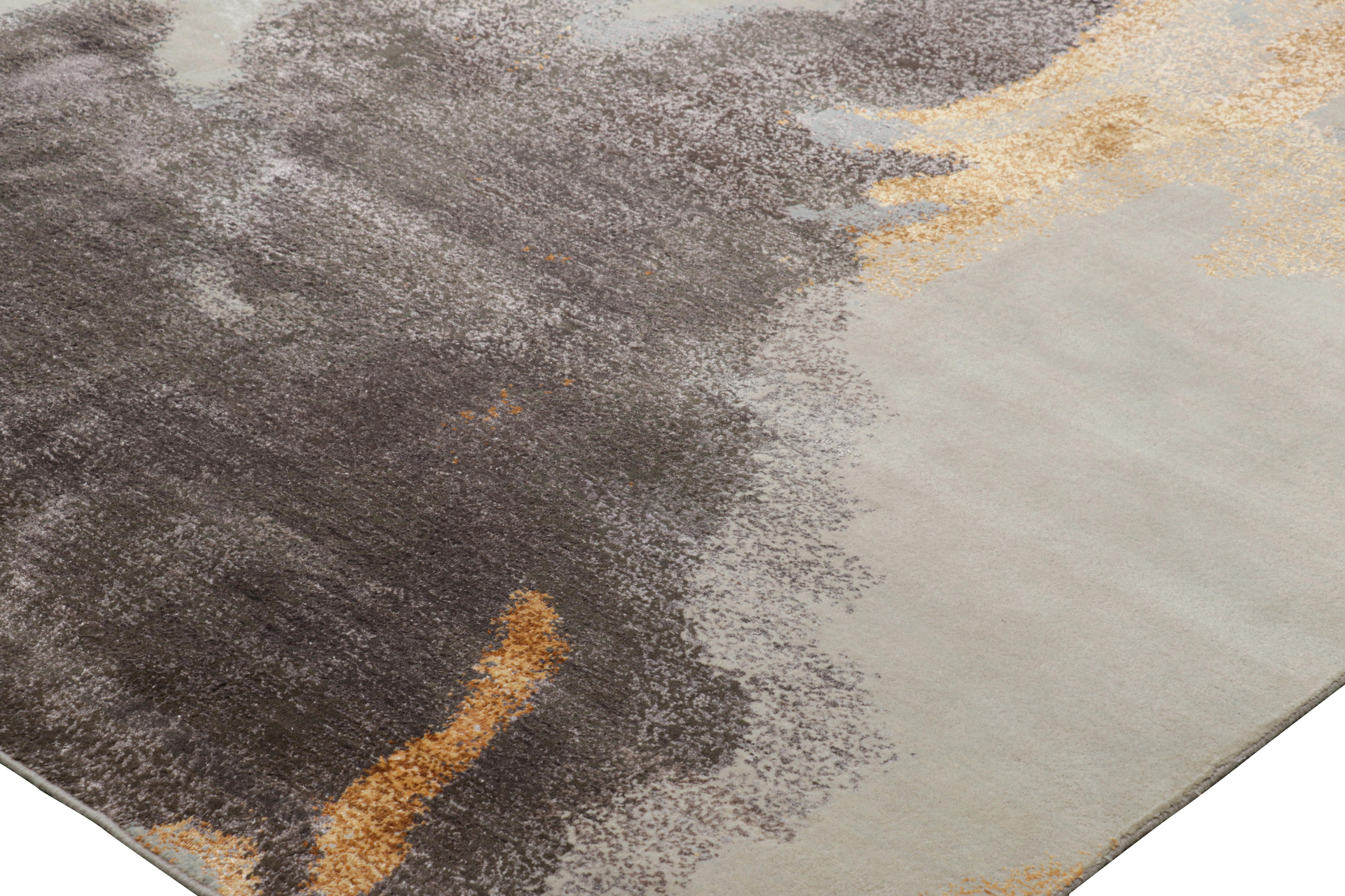 Alfombra Abstracta Sobredimensionada en Tonos Azules, Grises y Dorados de Rug & Kilim Moderno en venta