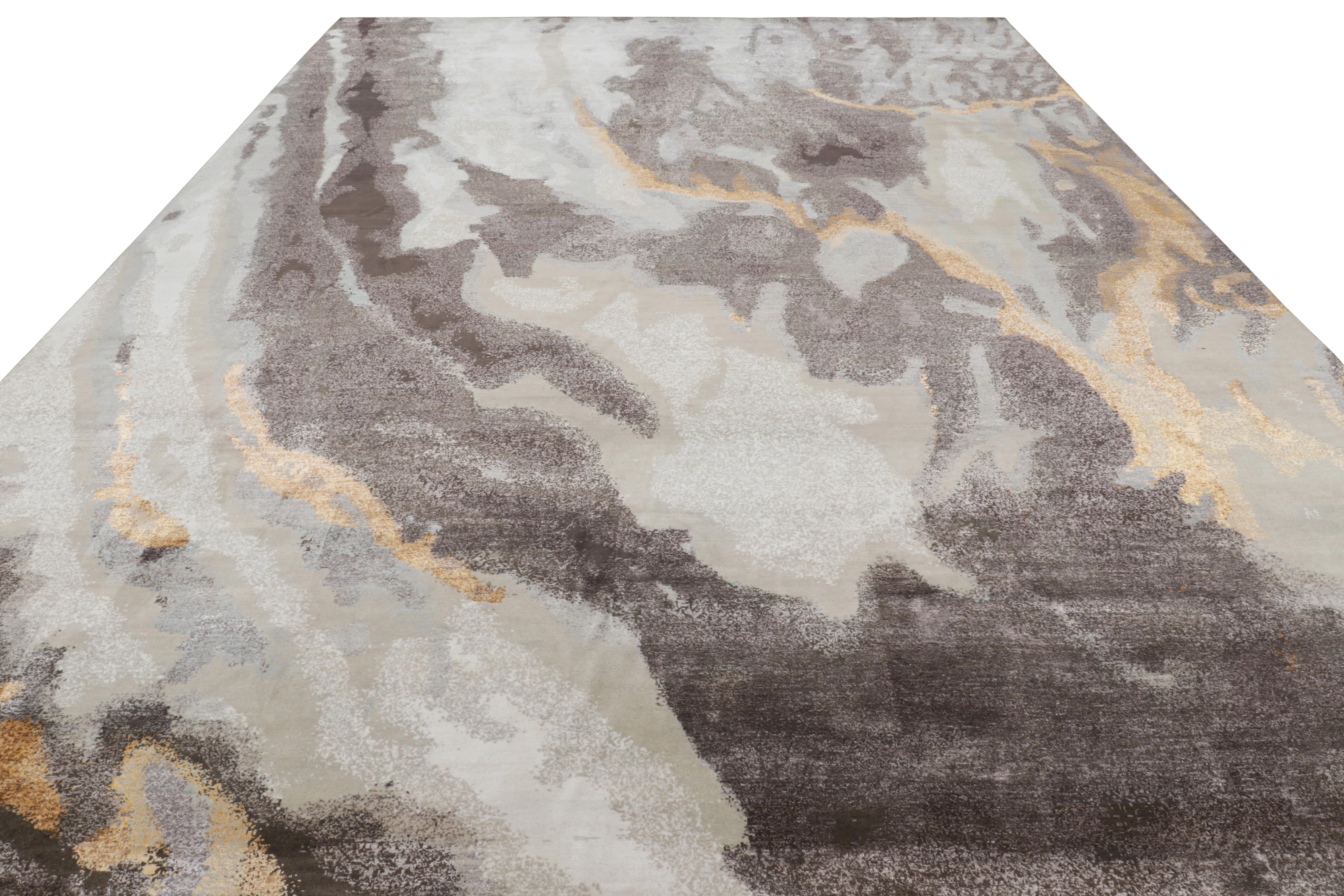 Alfombra Abstracta Sobredimensionada en Tonos Azules, Grises y Dorados de Rug & Kilim Indio en venta